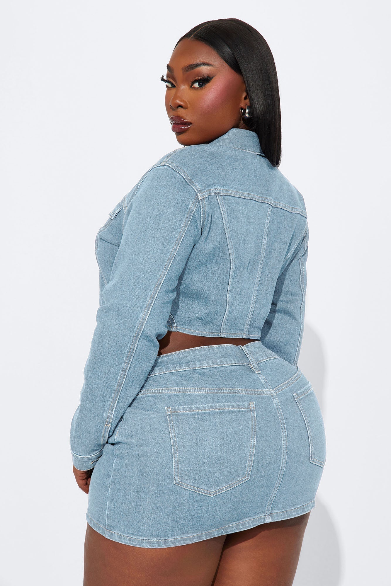 Break Free Denim Skirt Set - Light Wash NEWFASHIONEDGE