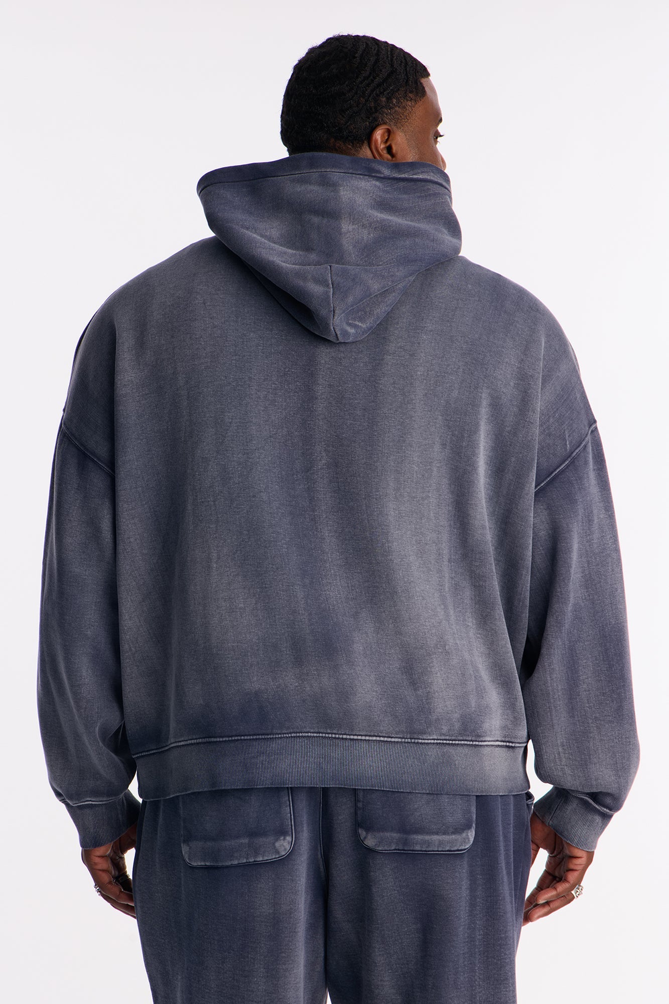 Acid Wash Oversized Heavyweight Hoodie - Navy