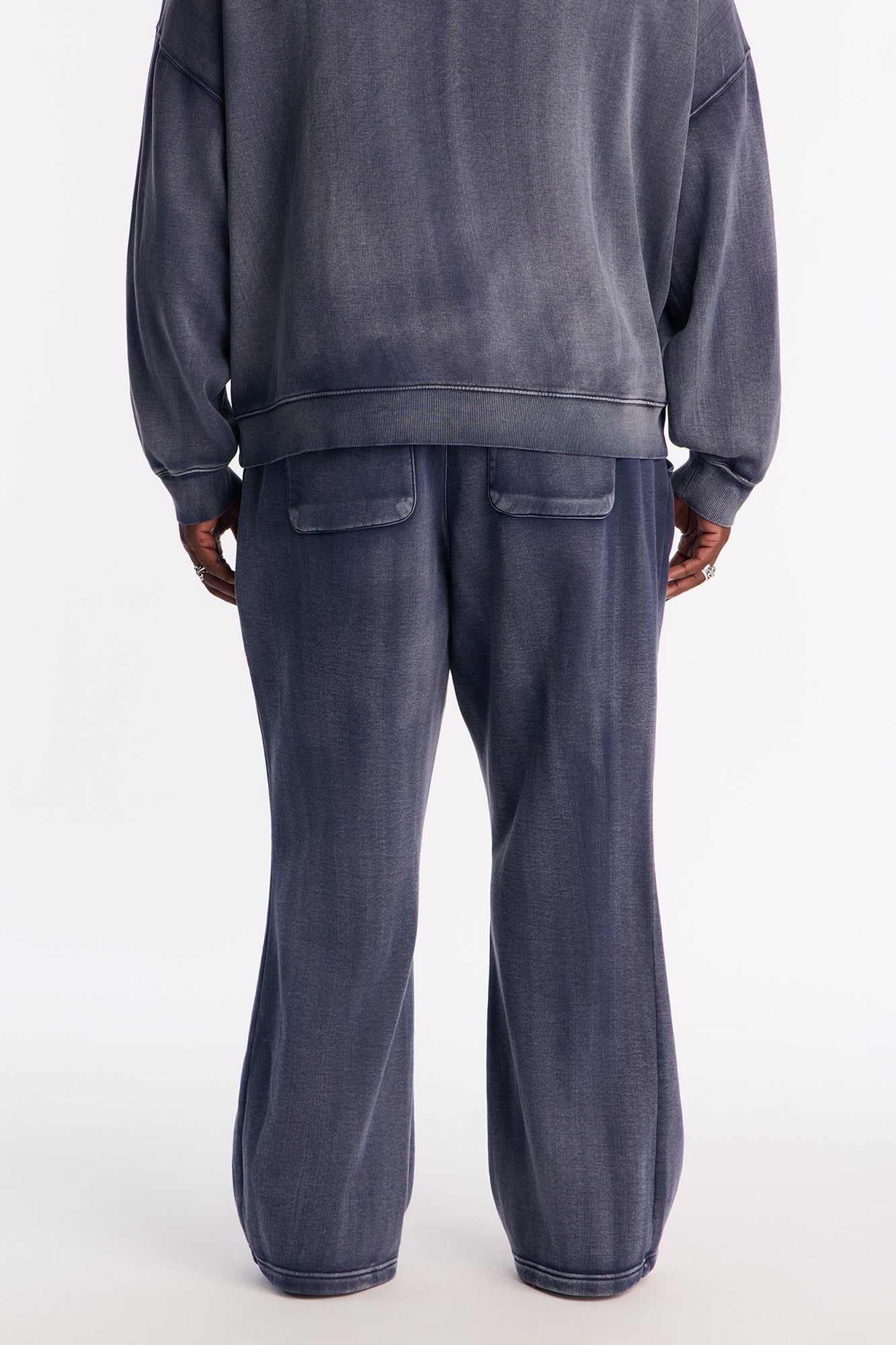 Acid Wash Heavyweight Slim Flare Sweatpants - Navy