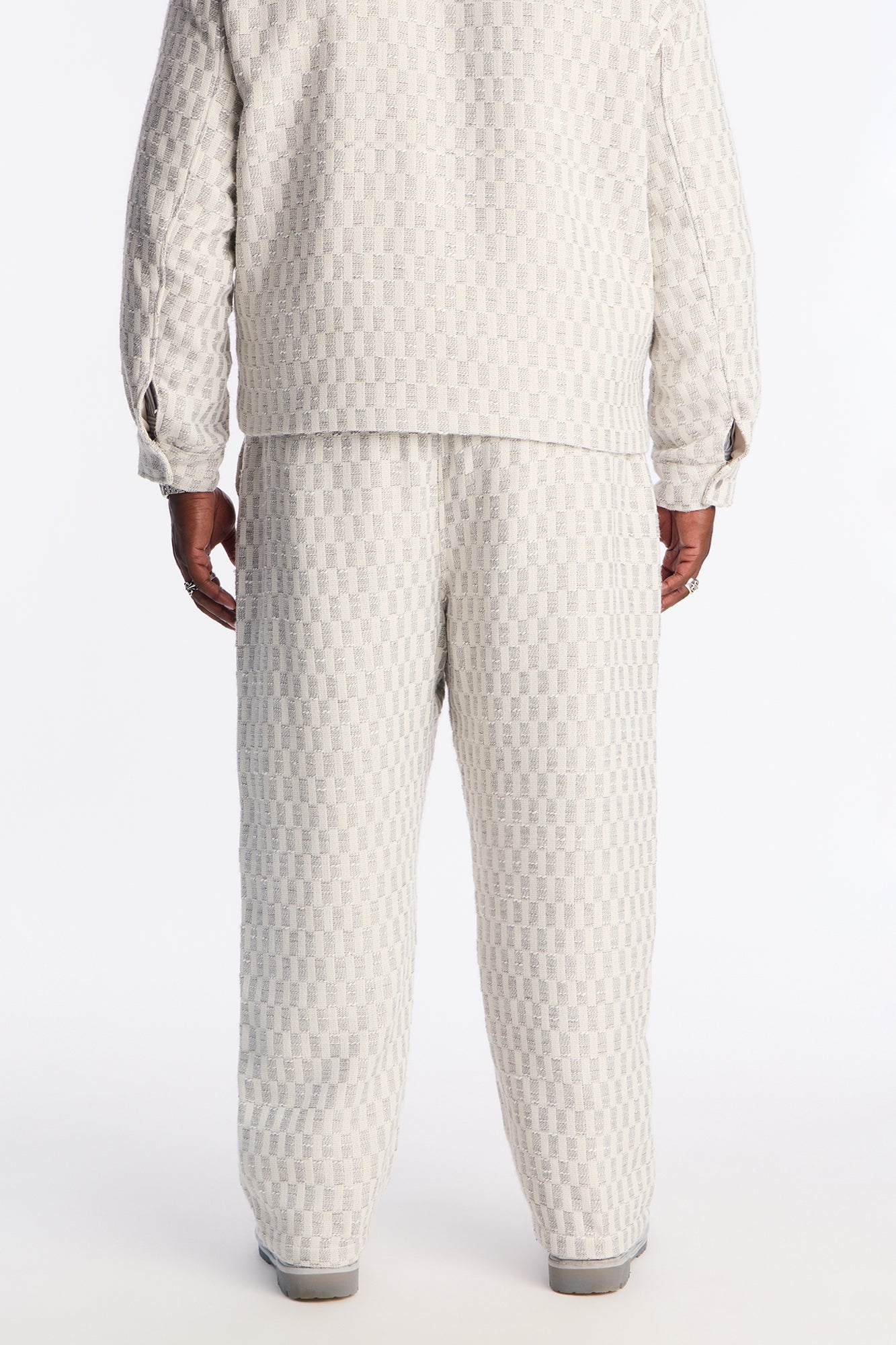 Slim Slit Flare Checker Pant - Cream