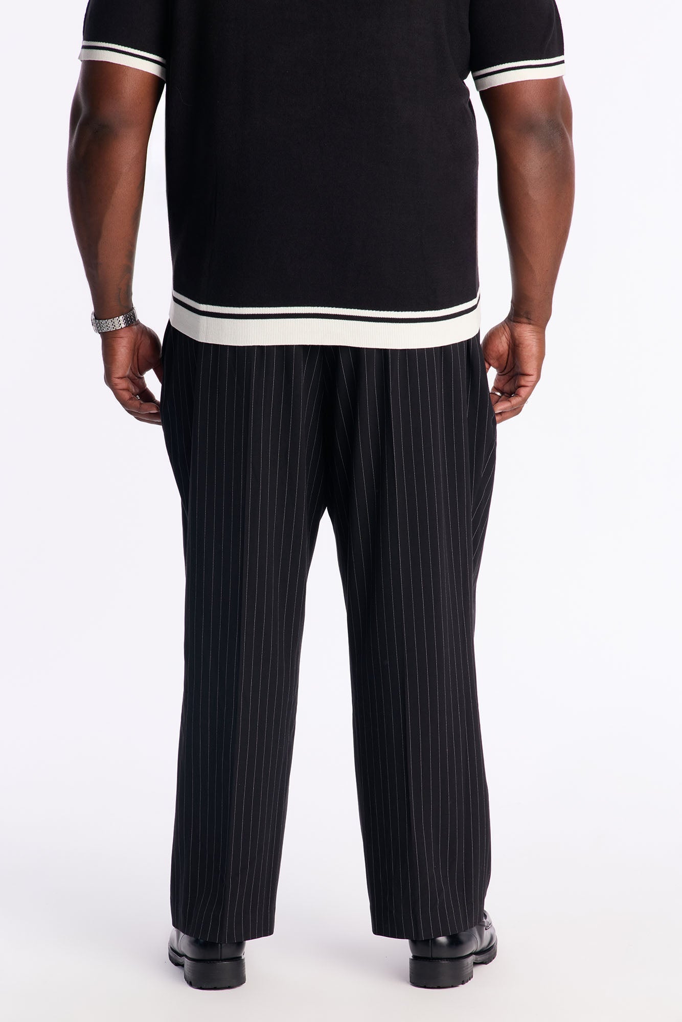 Straight Harlow Pinstripe Drawstring Pant - Black