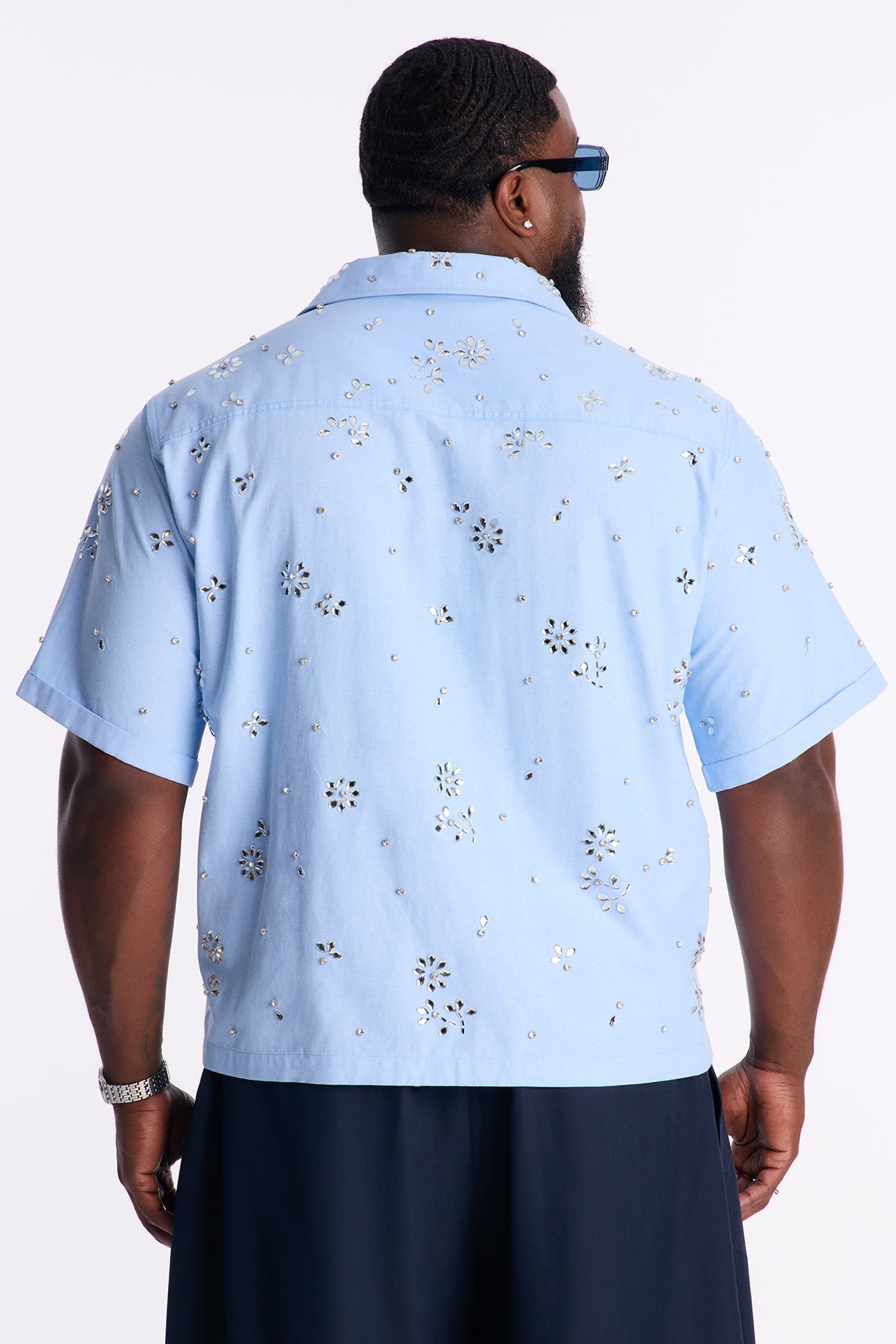 Chrome Bloom Cuban Button Up Shirt - Light Blue
