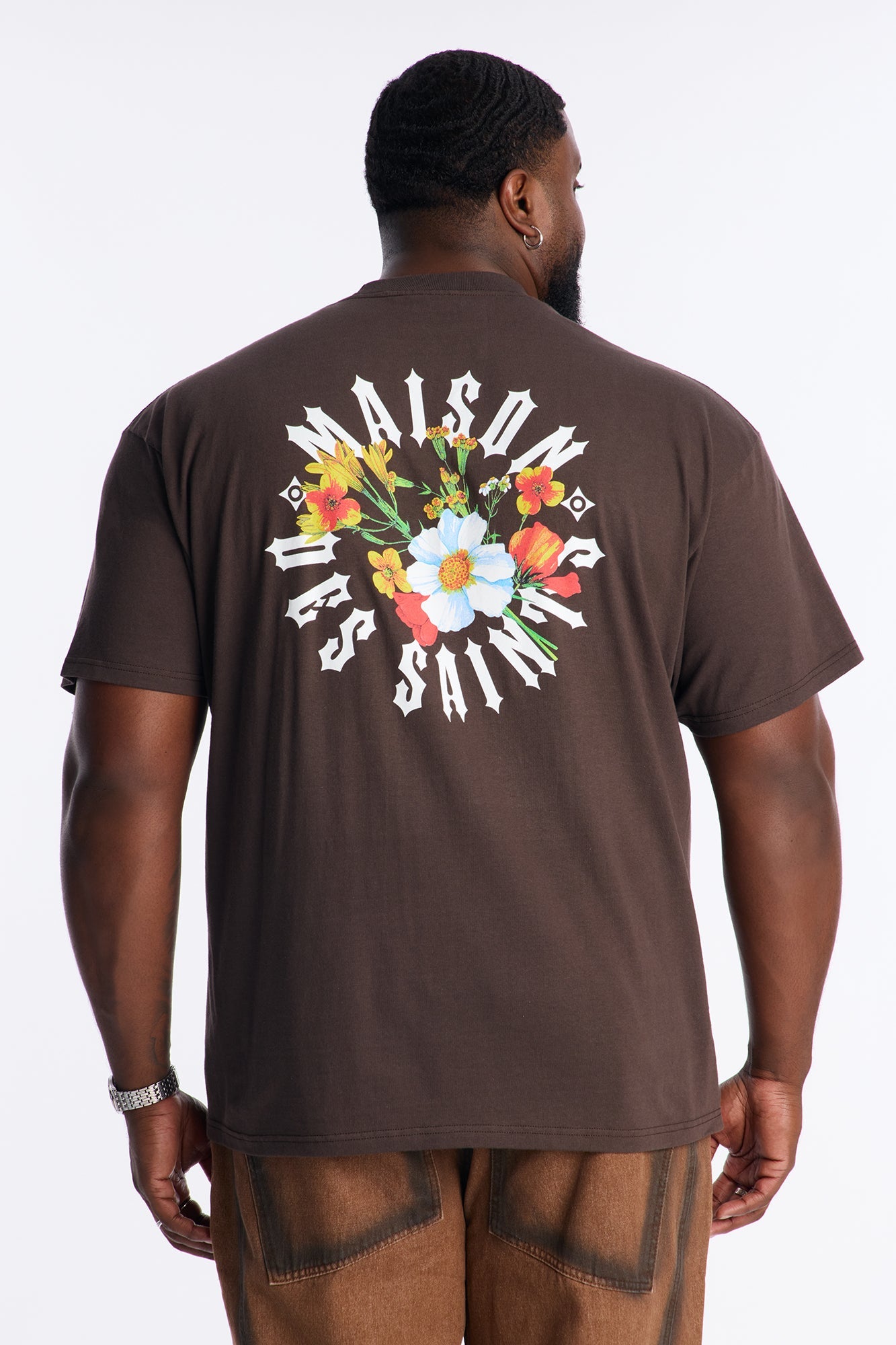 Maison Flower Print Short Sleeve Tee - Brown