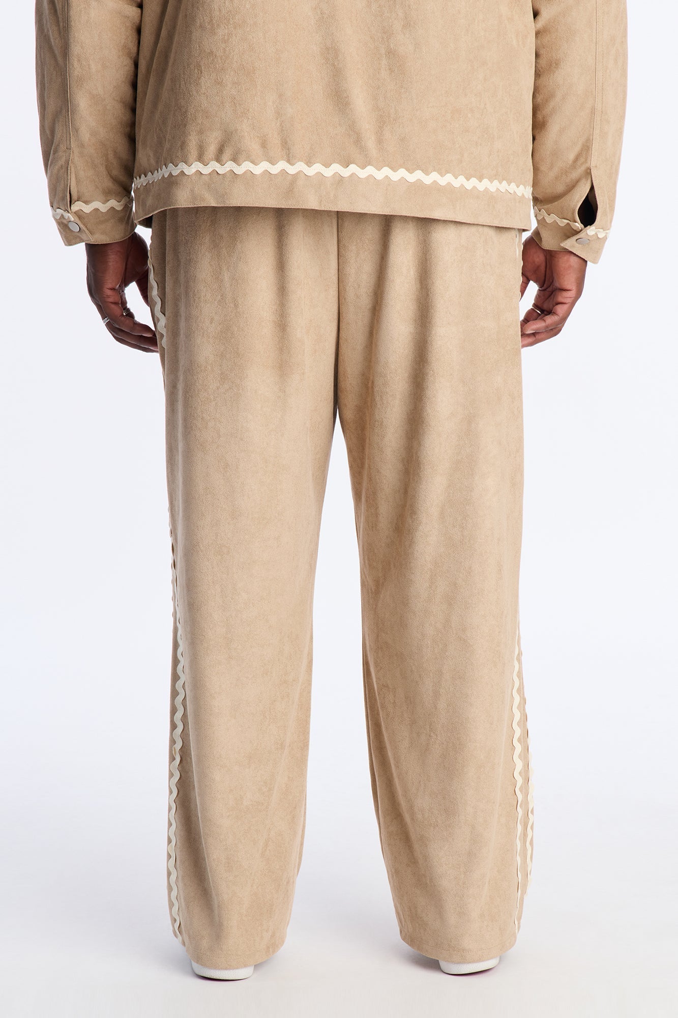 Baggy Stone Wash Story Contrast Suede Pant - Stone