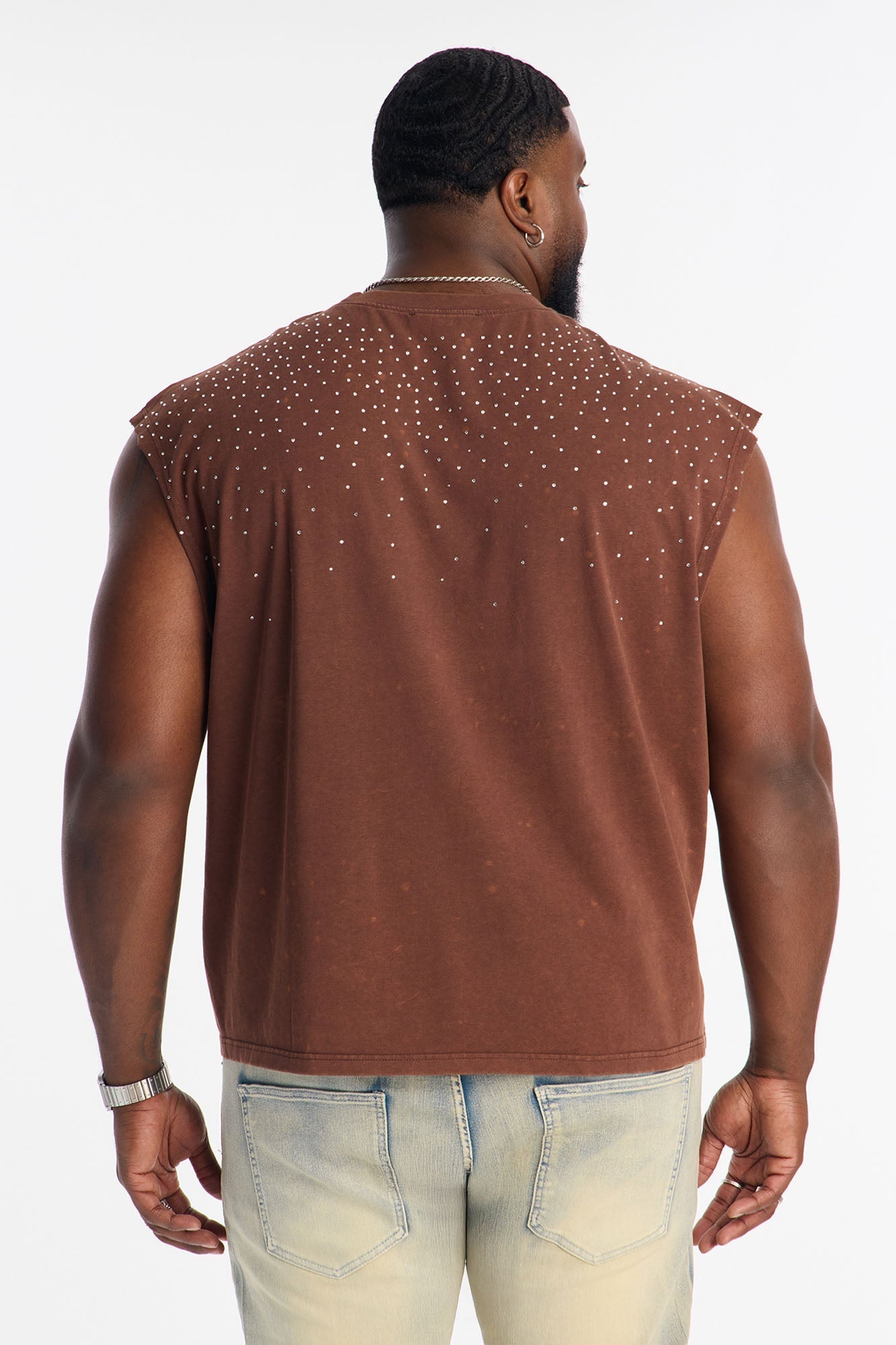 Embellished Stone Muscle Tee - Brown