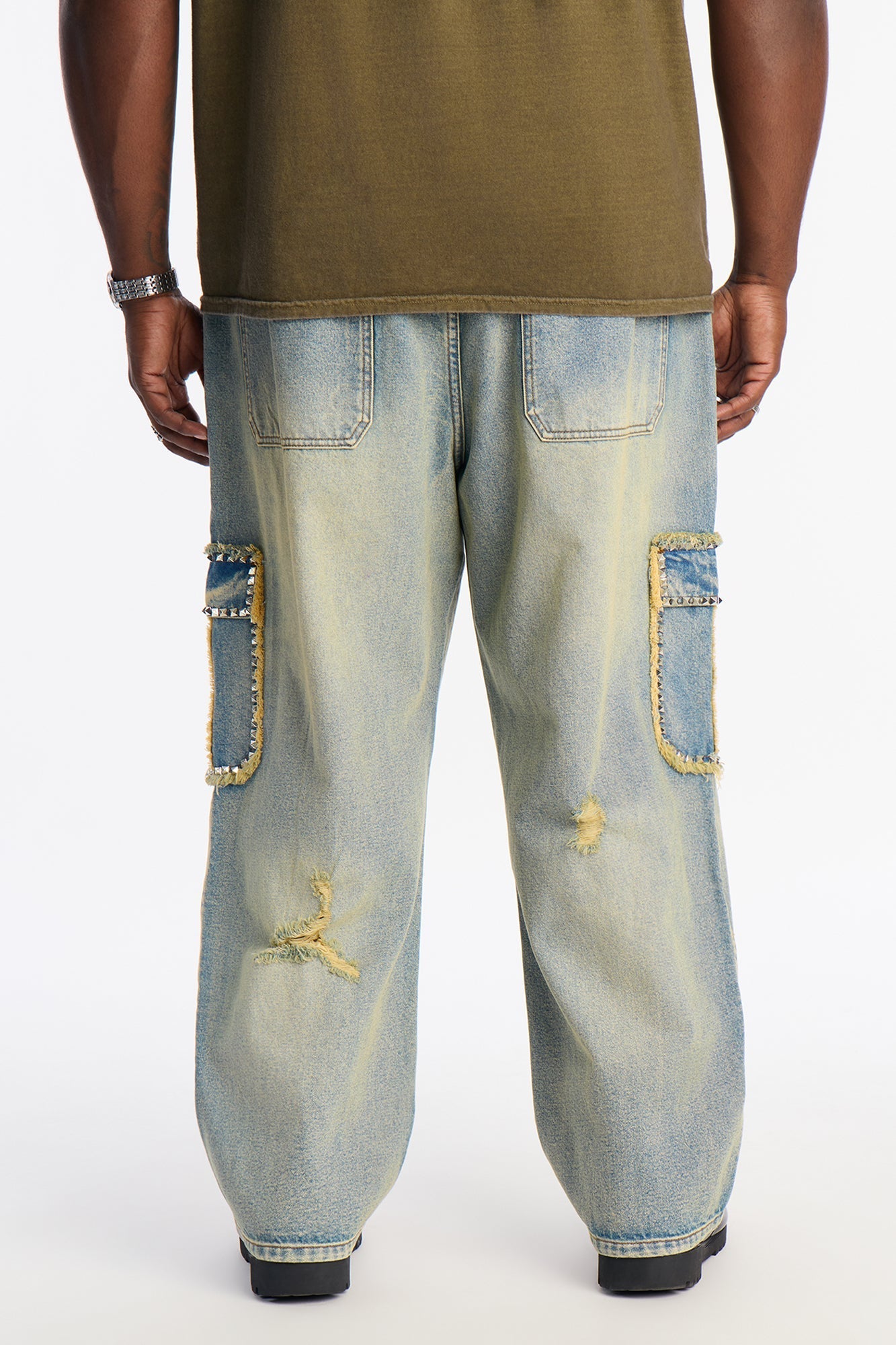 Baggy Studded Way Cargo Jean - Vintage Wash