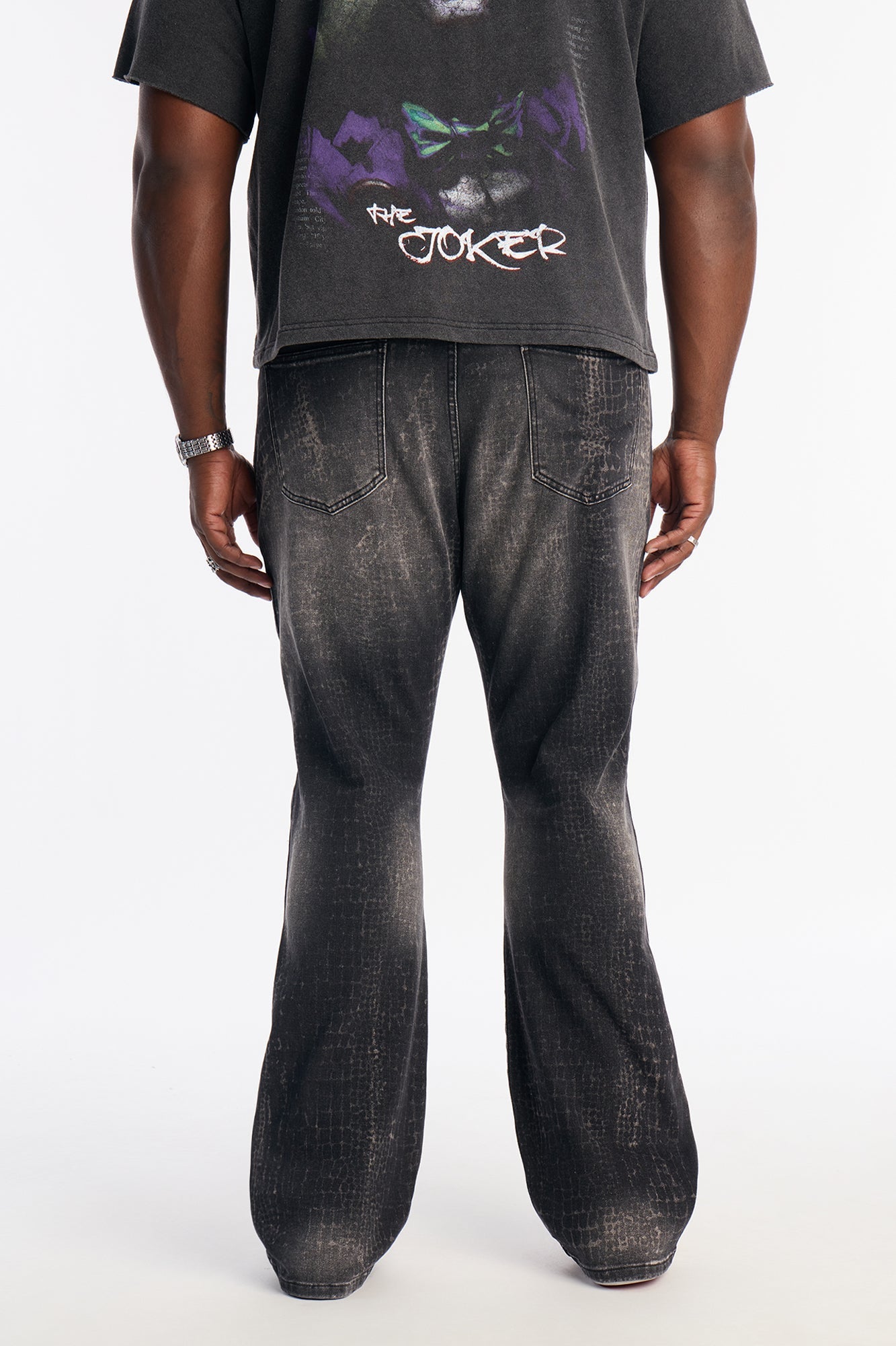 Stacked Skinny Flare Bleach Croc Jean - Black Wash