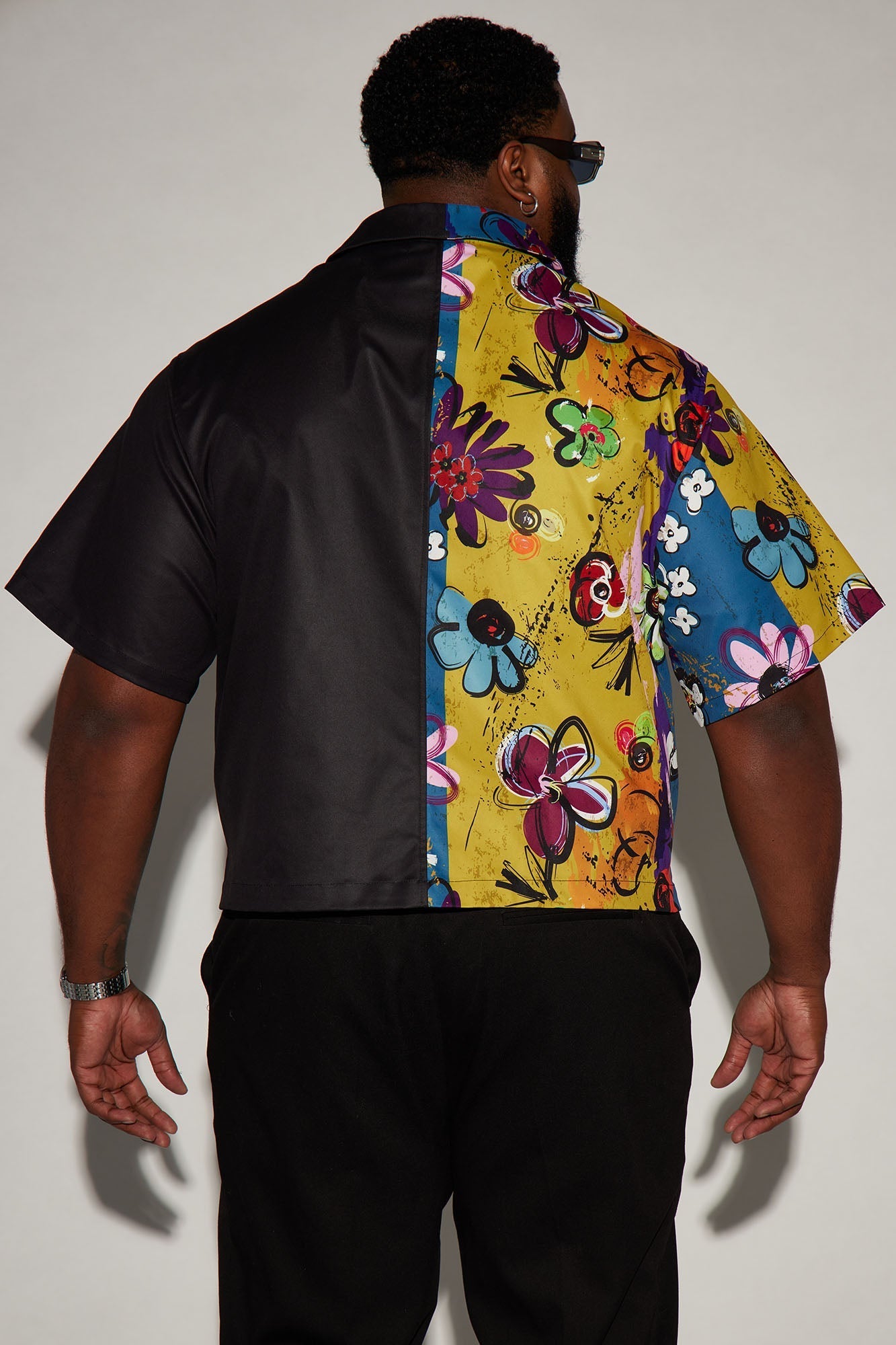 Volos Split Cropped Shirt - Navy/Multi