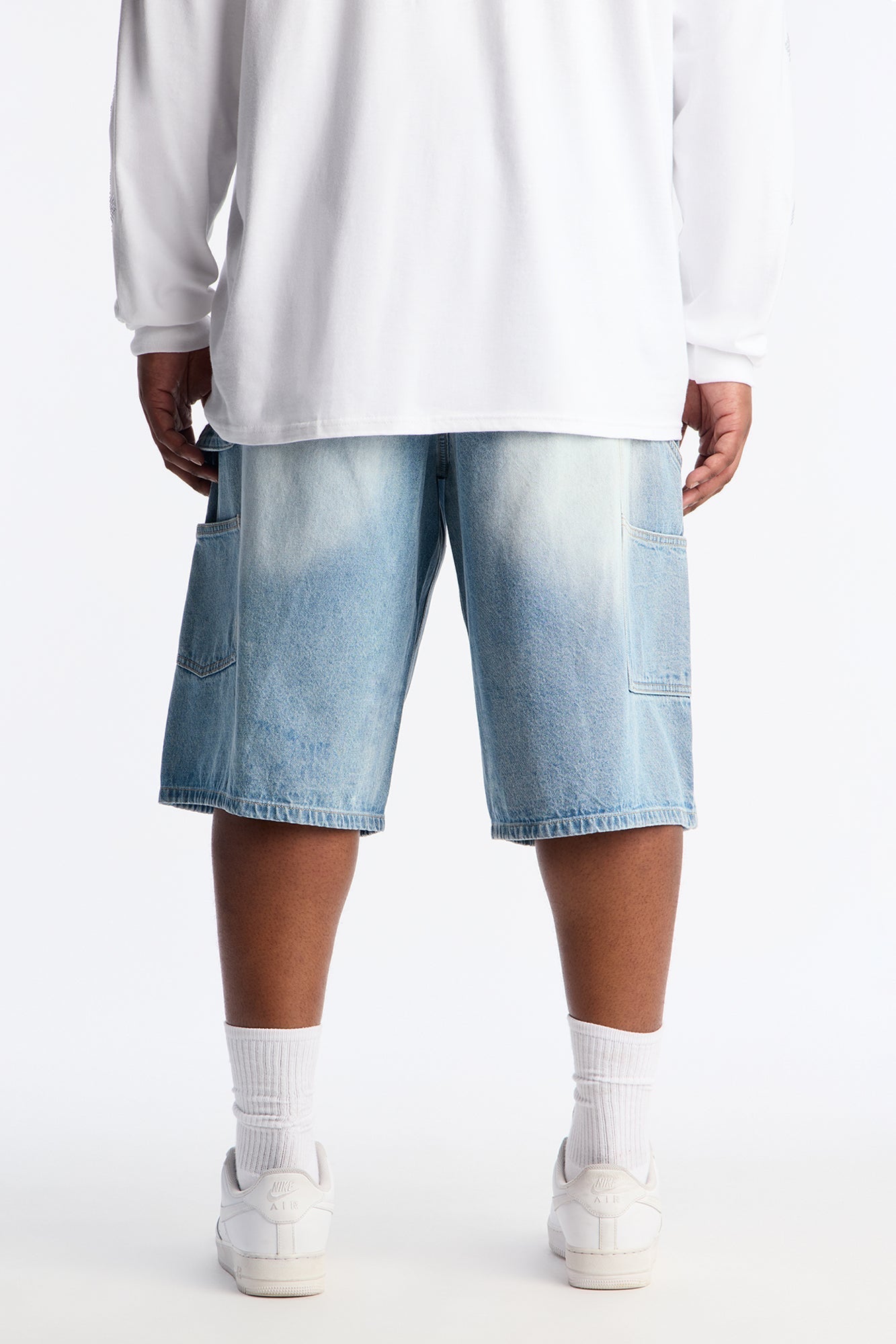 Baggy Jeweled Web Carpenter Denim Short - Light Wash