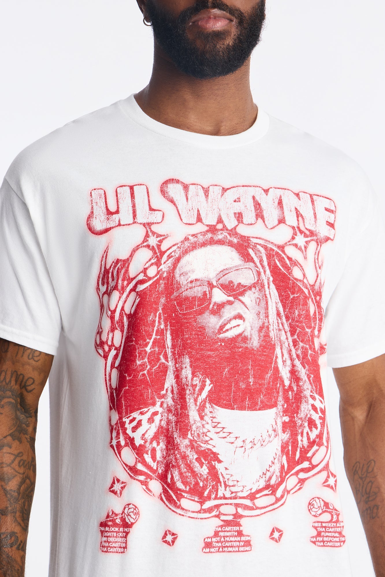 Lil Wayne Red Print Graphic Short Sleeve Tee - White