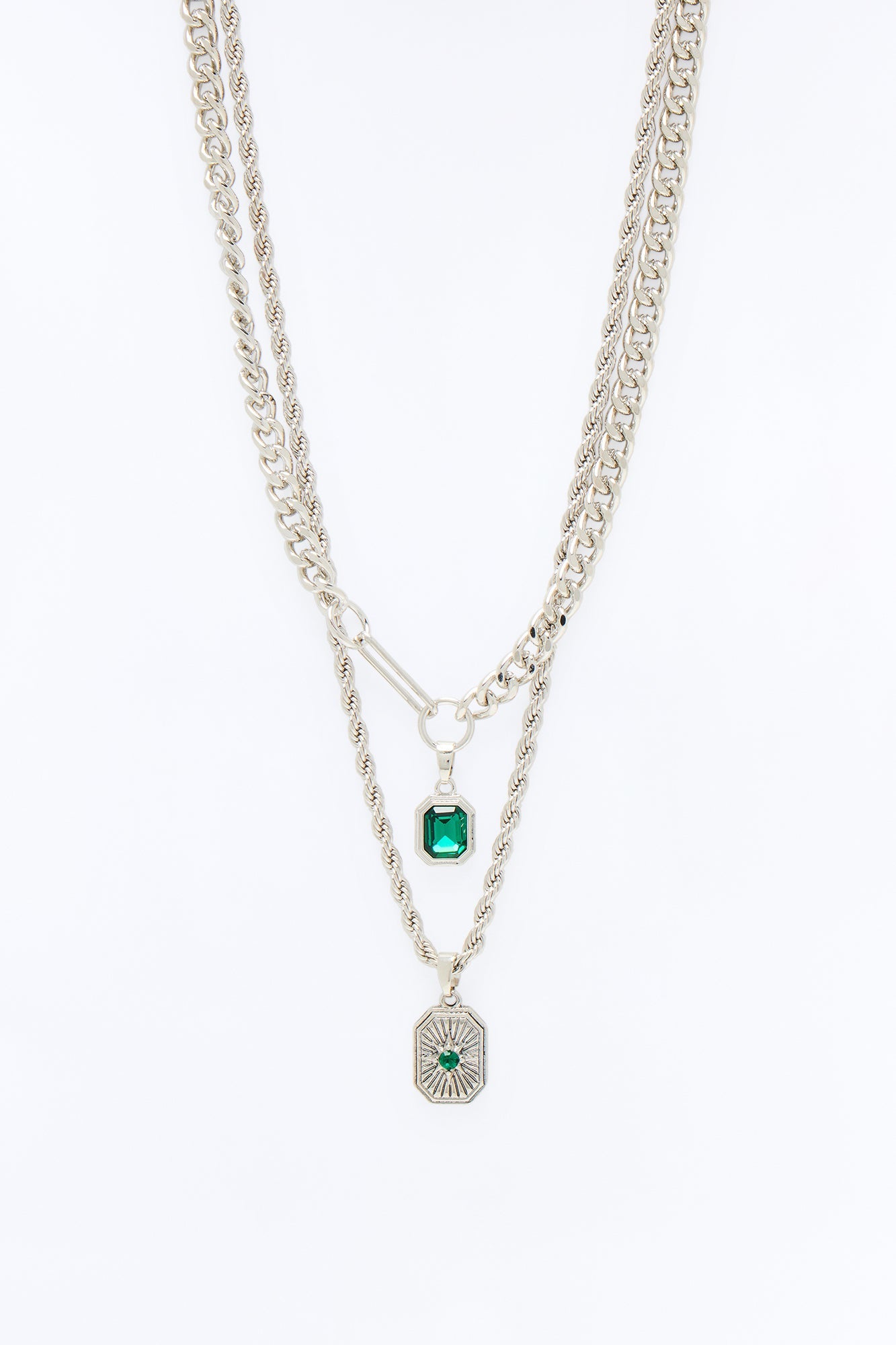 Emerald Star Necklace Set - Silver