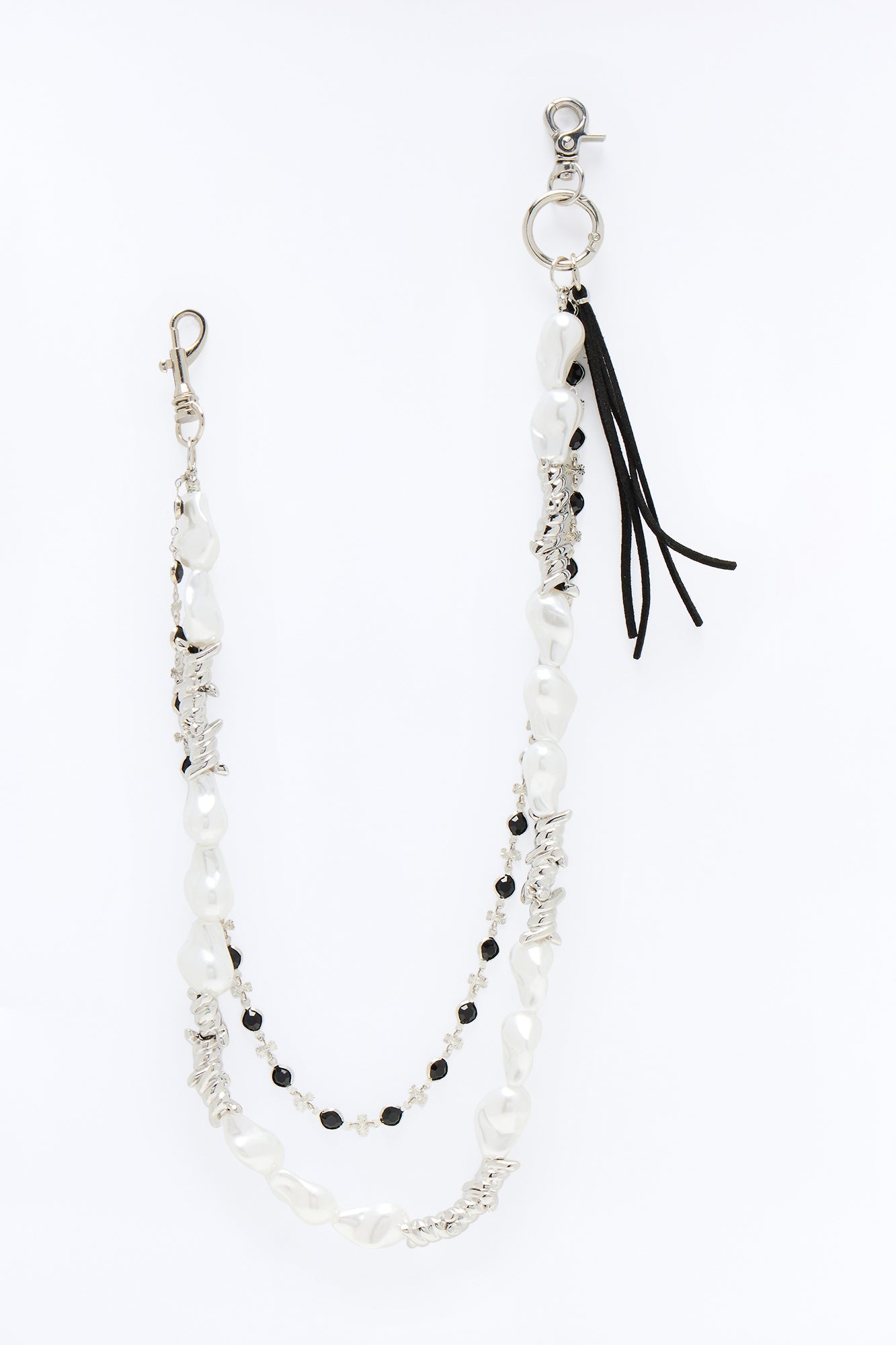 Barbed Wire Pearl Stacked Pant Chain - Silver