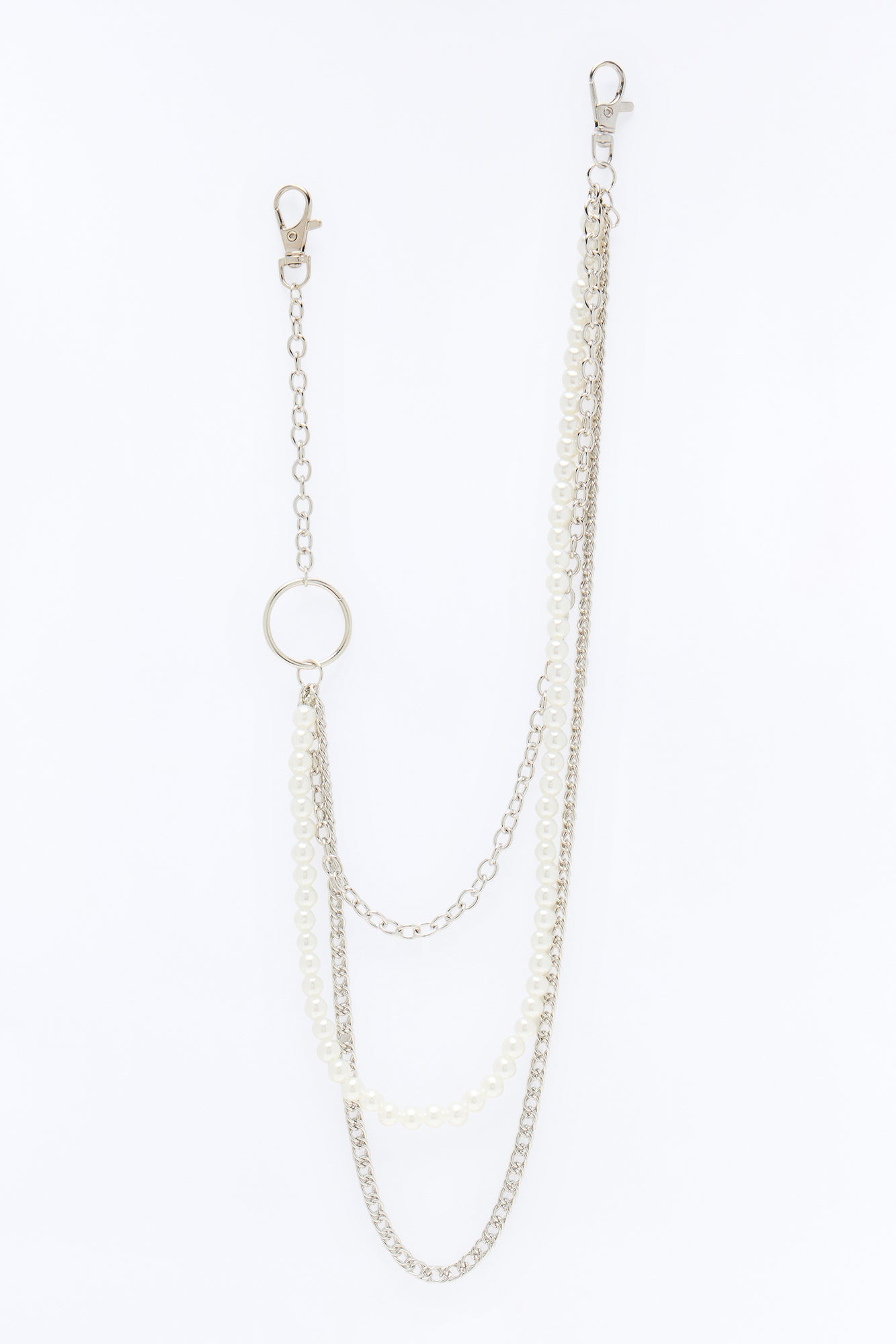 Multi Link Pearl Stacked Pant Chain - Silver