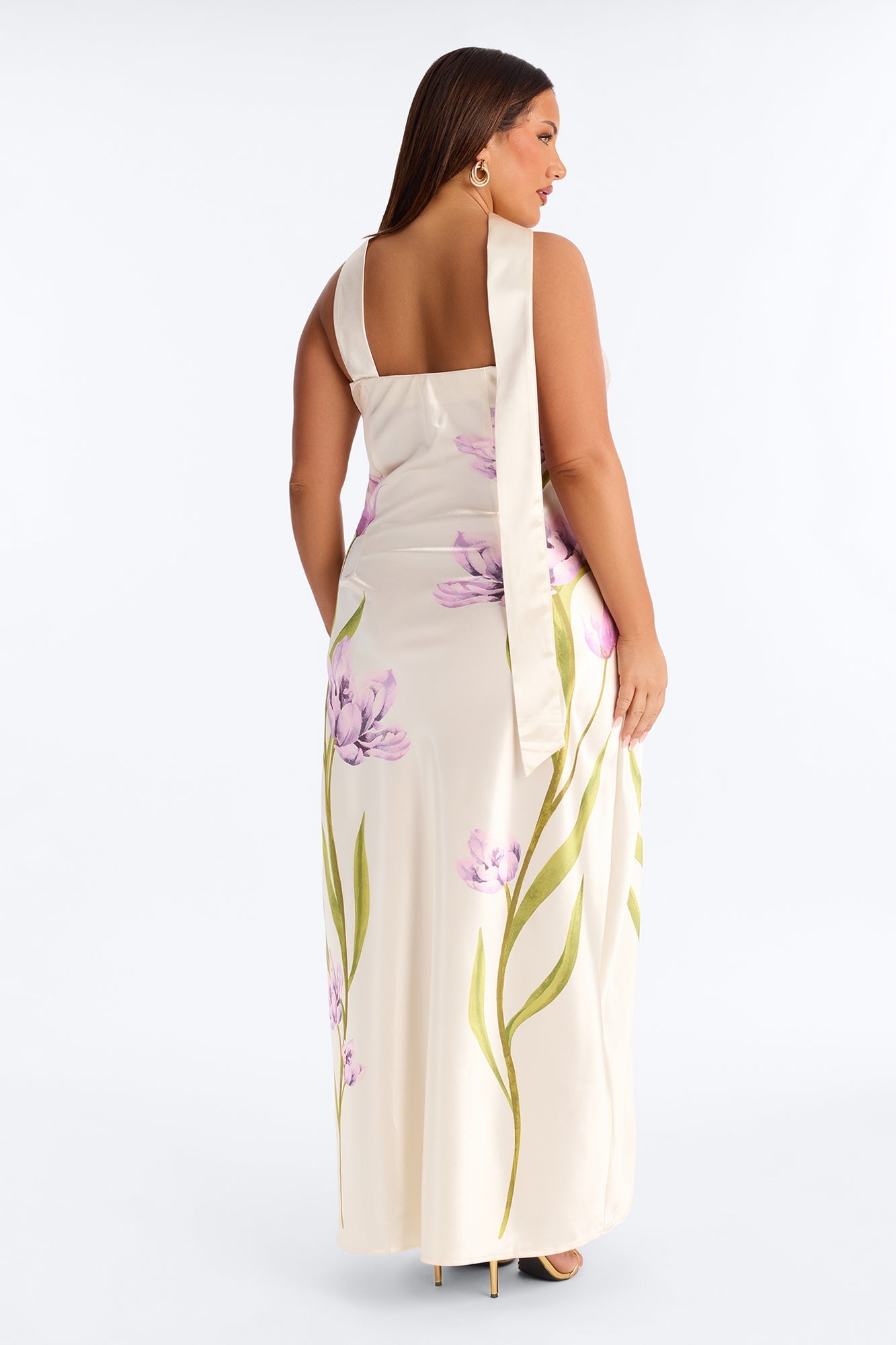 Jelissa Scarf Satin Maxi Dress - Ivory/combo NEWFASHIONEDGE