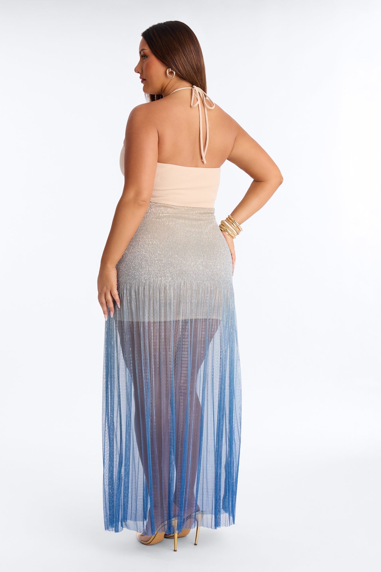 Aimee Ombre Metallic Maxi Dress - Teal/combo NEWFASHIONEDGE