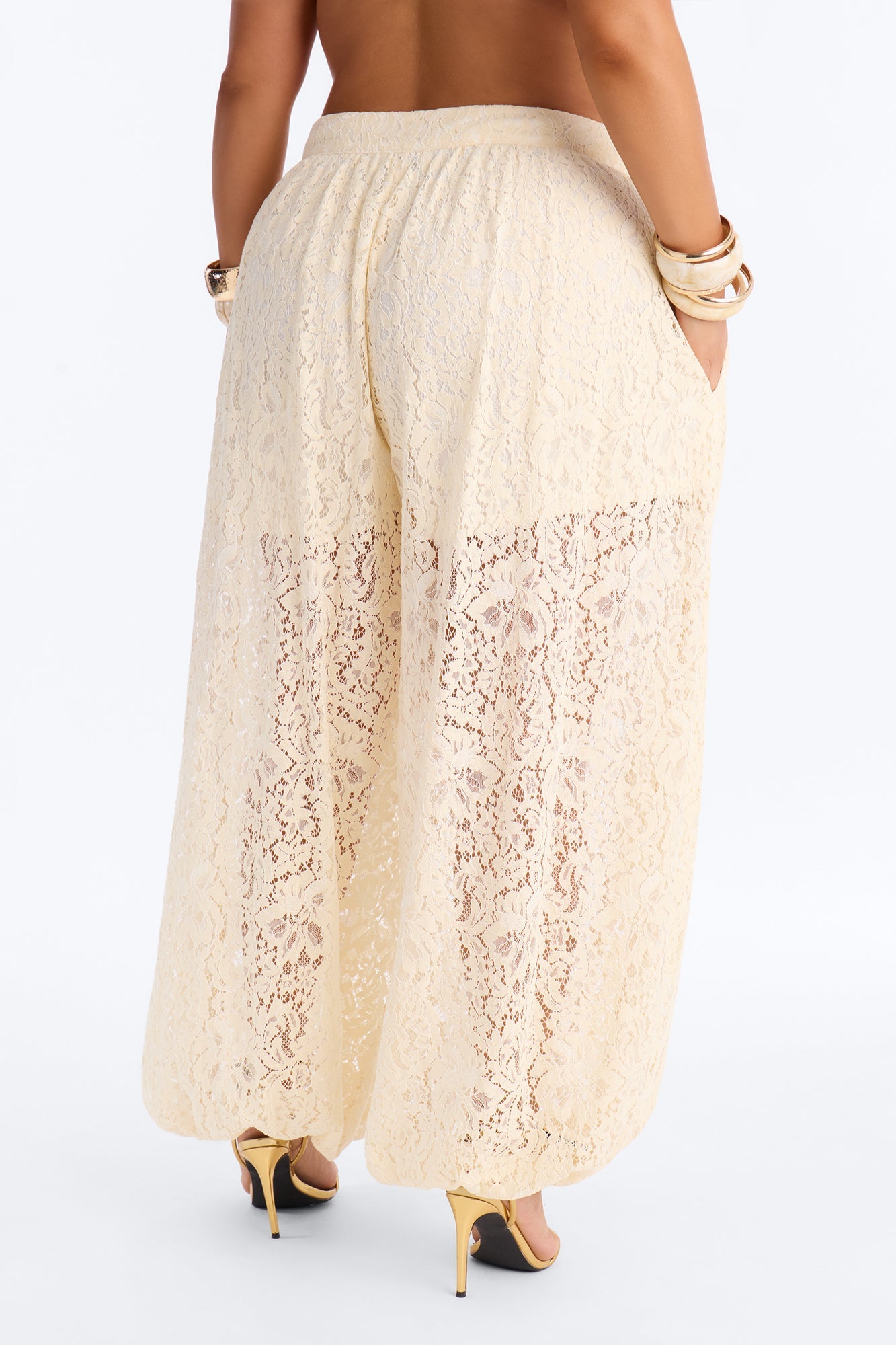 Barely A Secret Sheer Lace Balloon Pant 30″ - Ivory Fashion Nova