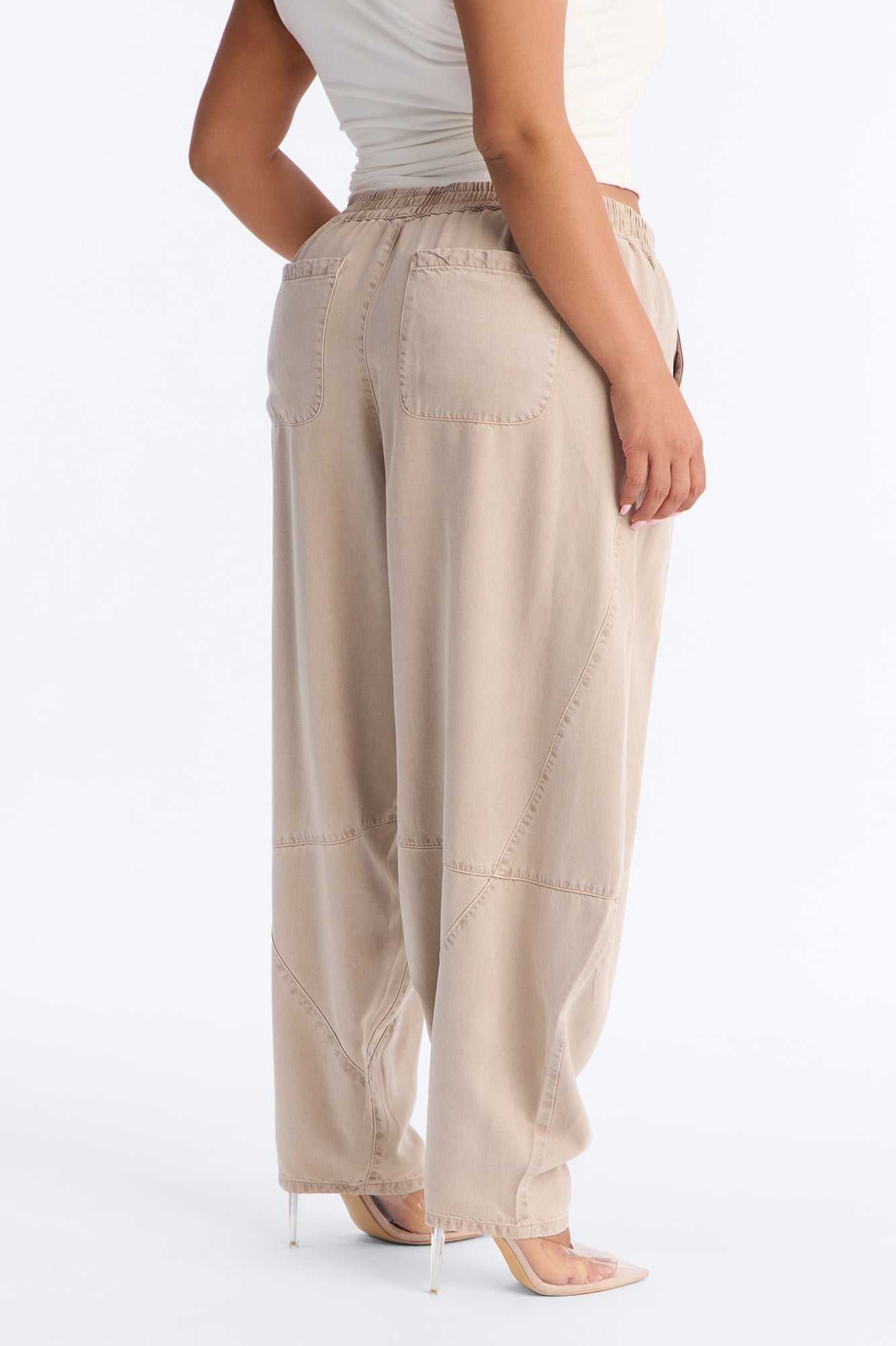 Jeannie Mid Rise Washed Barrel Pants - Stone NEWFASHIONEDGE