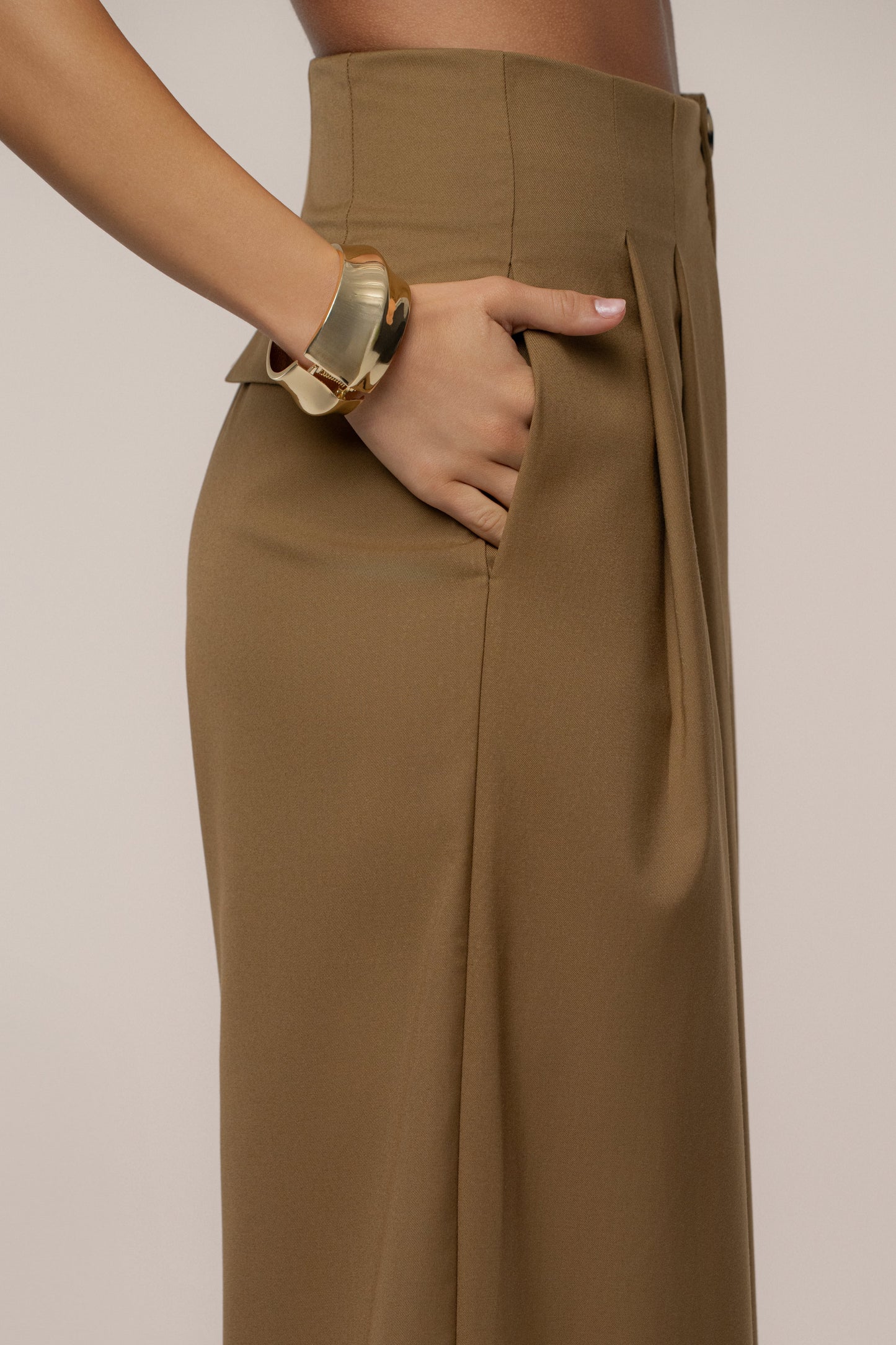 Tan Polished Pleat Trouser JLUXLABEL