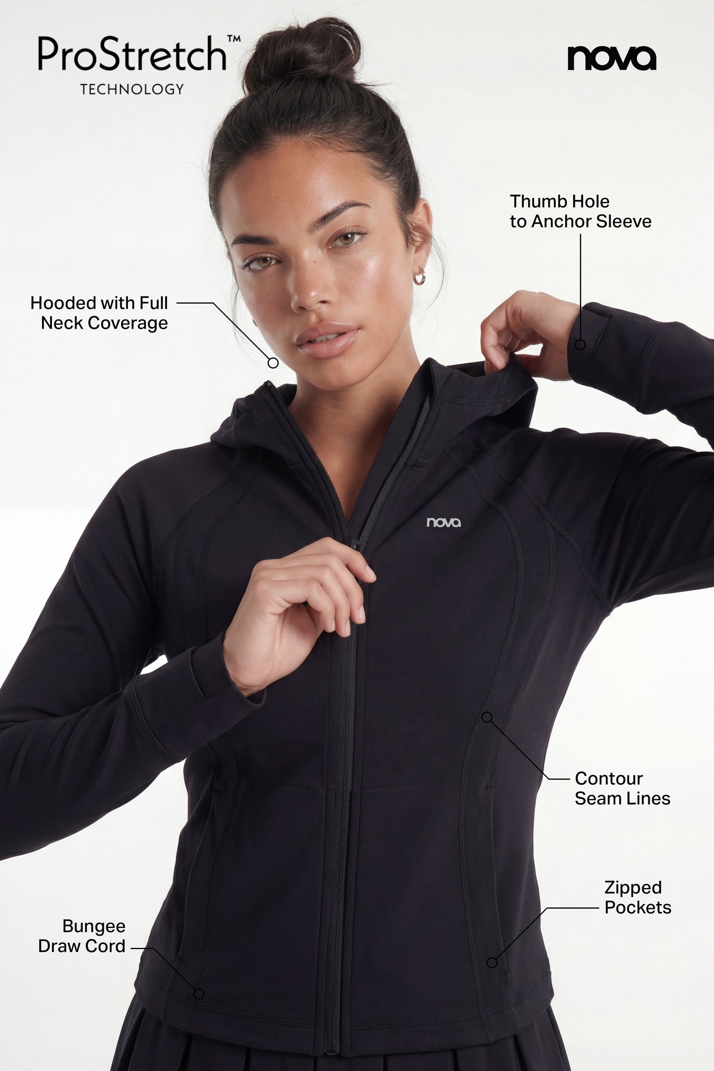 ProStretch™ Front Zip Hoodie Jacket - Black NEWFASHIONEDGE