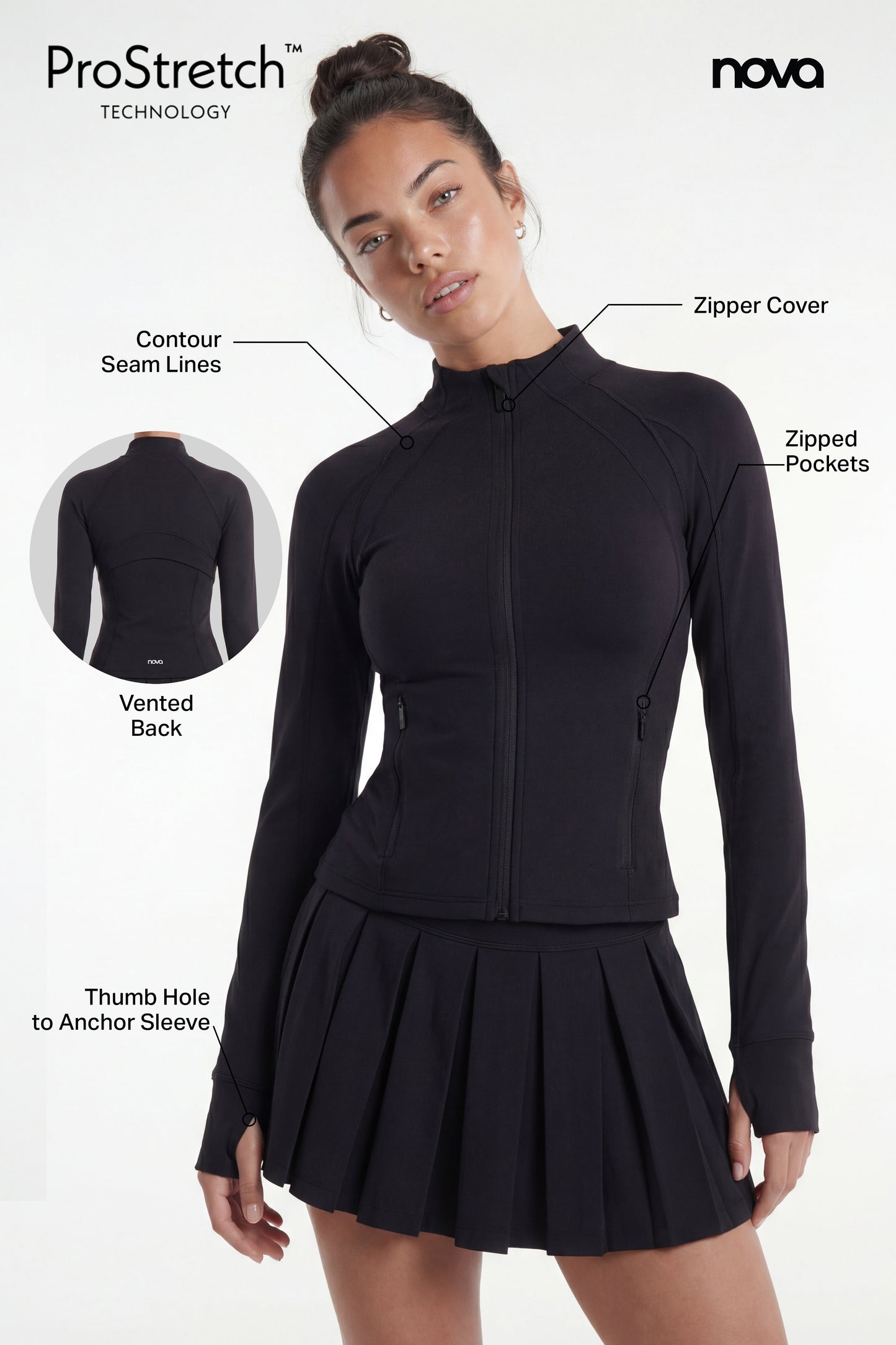 ProStretch™ Front Zip Sports Jacket - Black NEWFASHIONEDGE