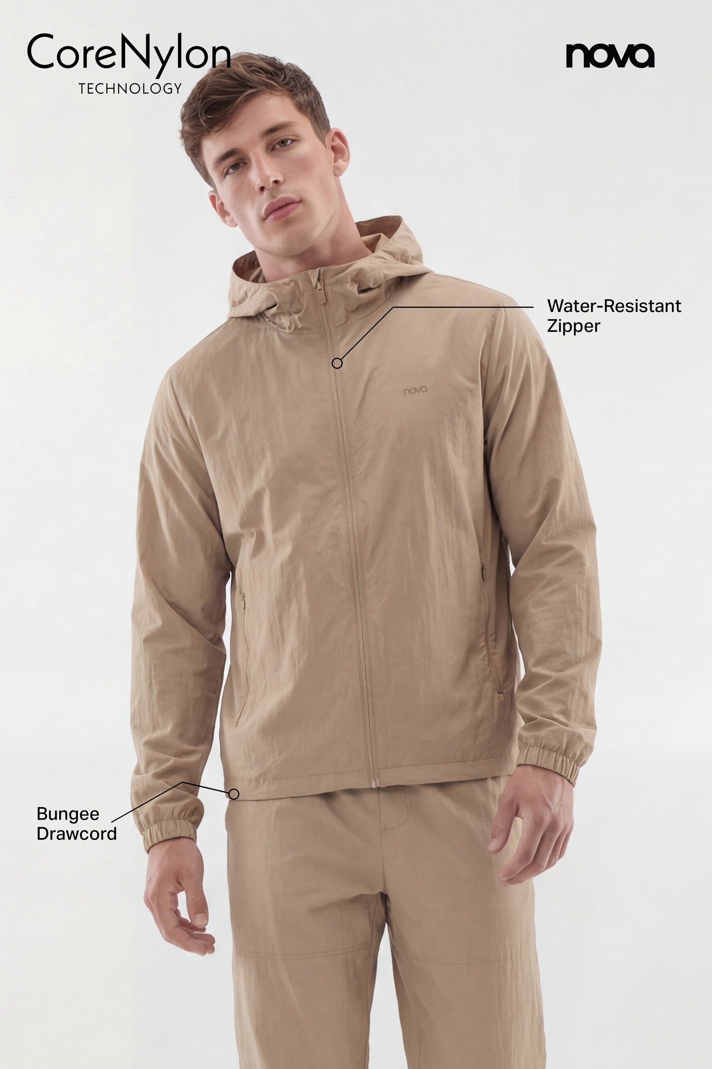 CoreNylon Hooded Full Zip Jacket - Taupe