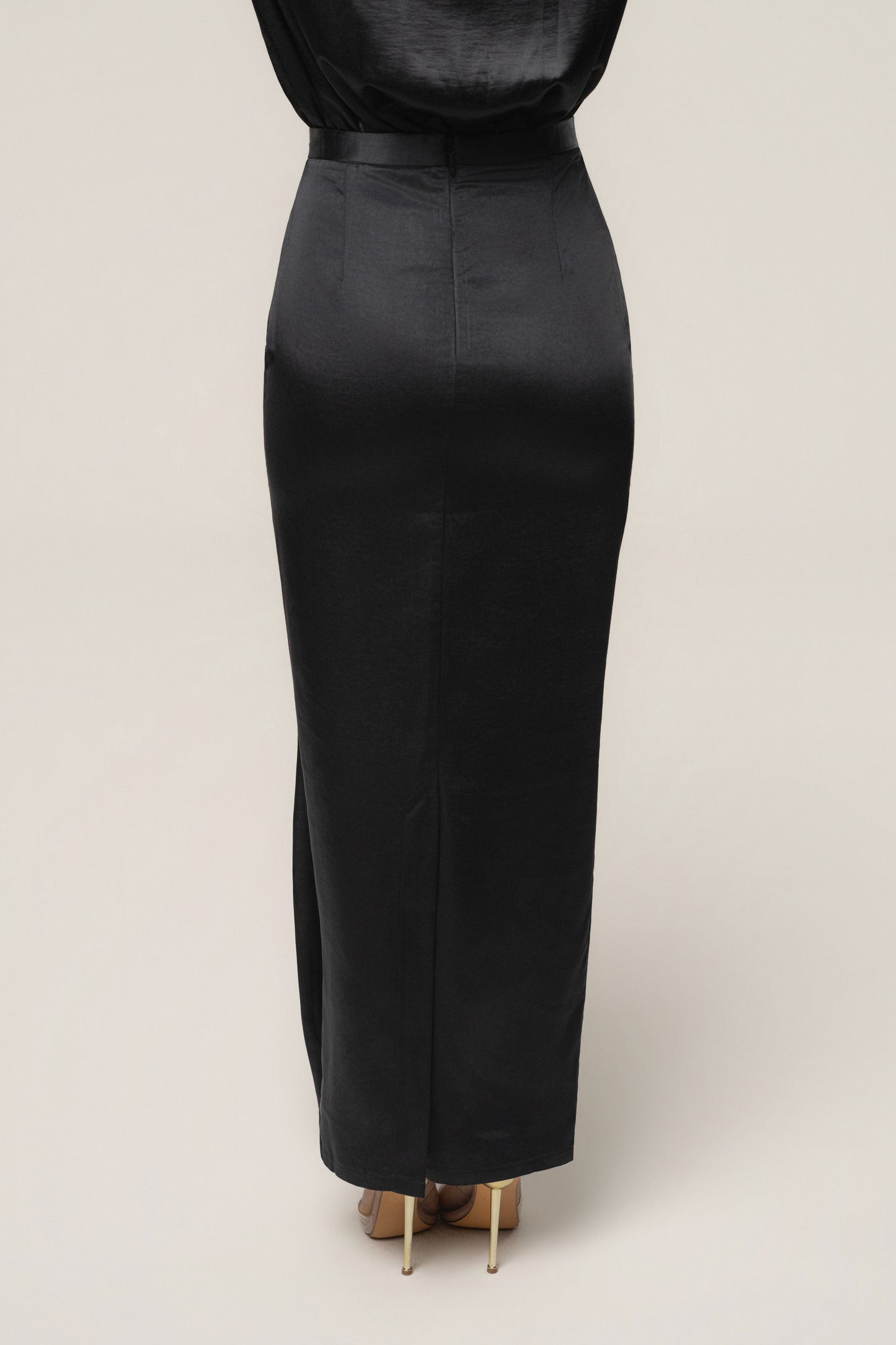 Black Midnight Mirage Satin Skirt JLUXLABEL