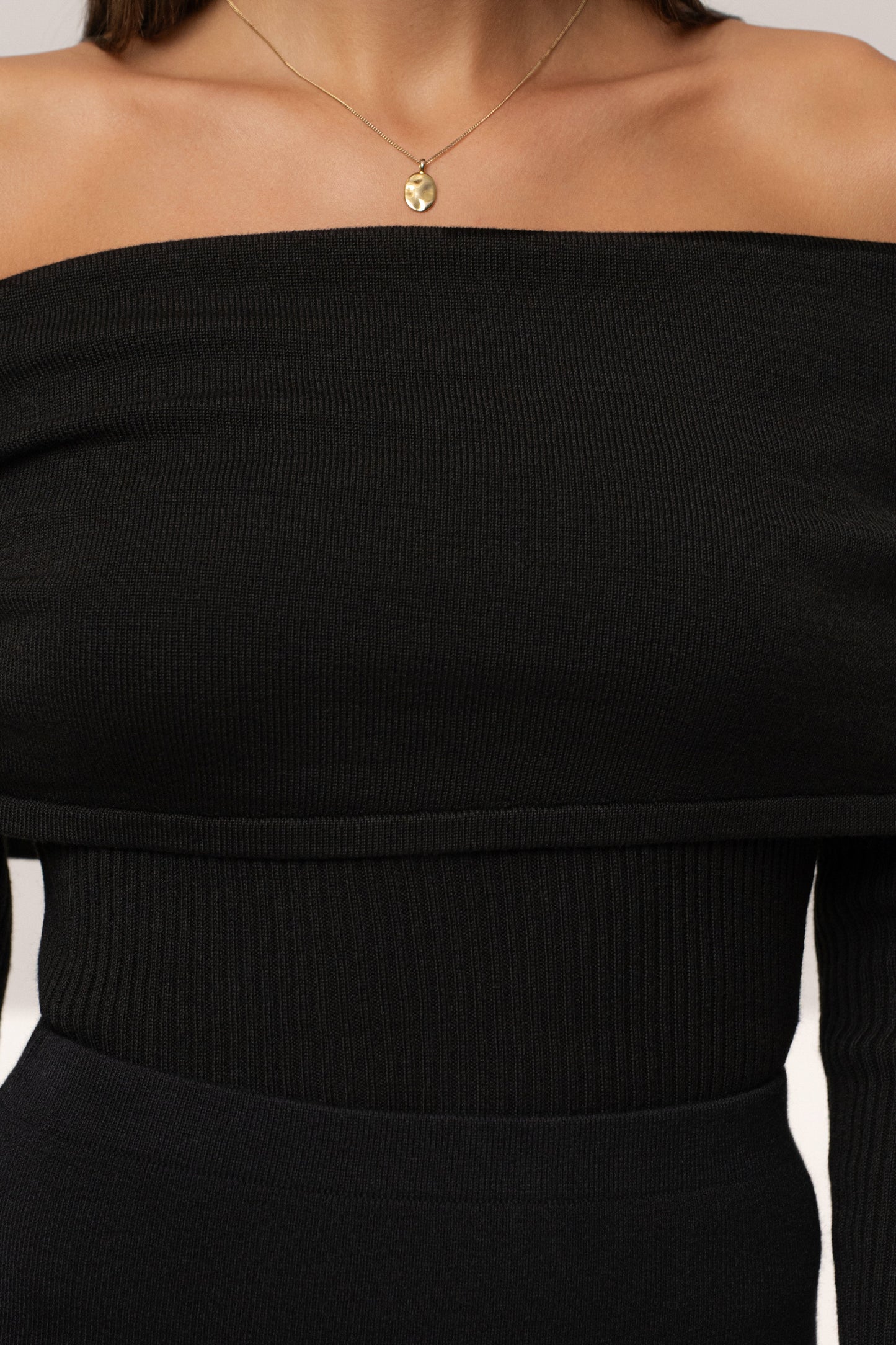 Black Off The Shoulder Knit Top JLUXLABEL