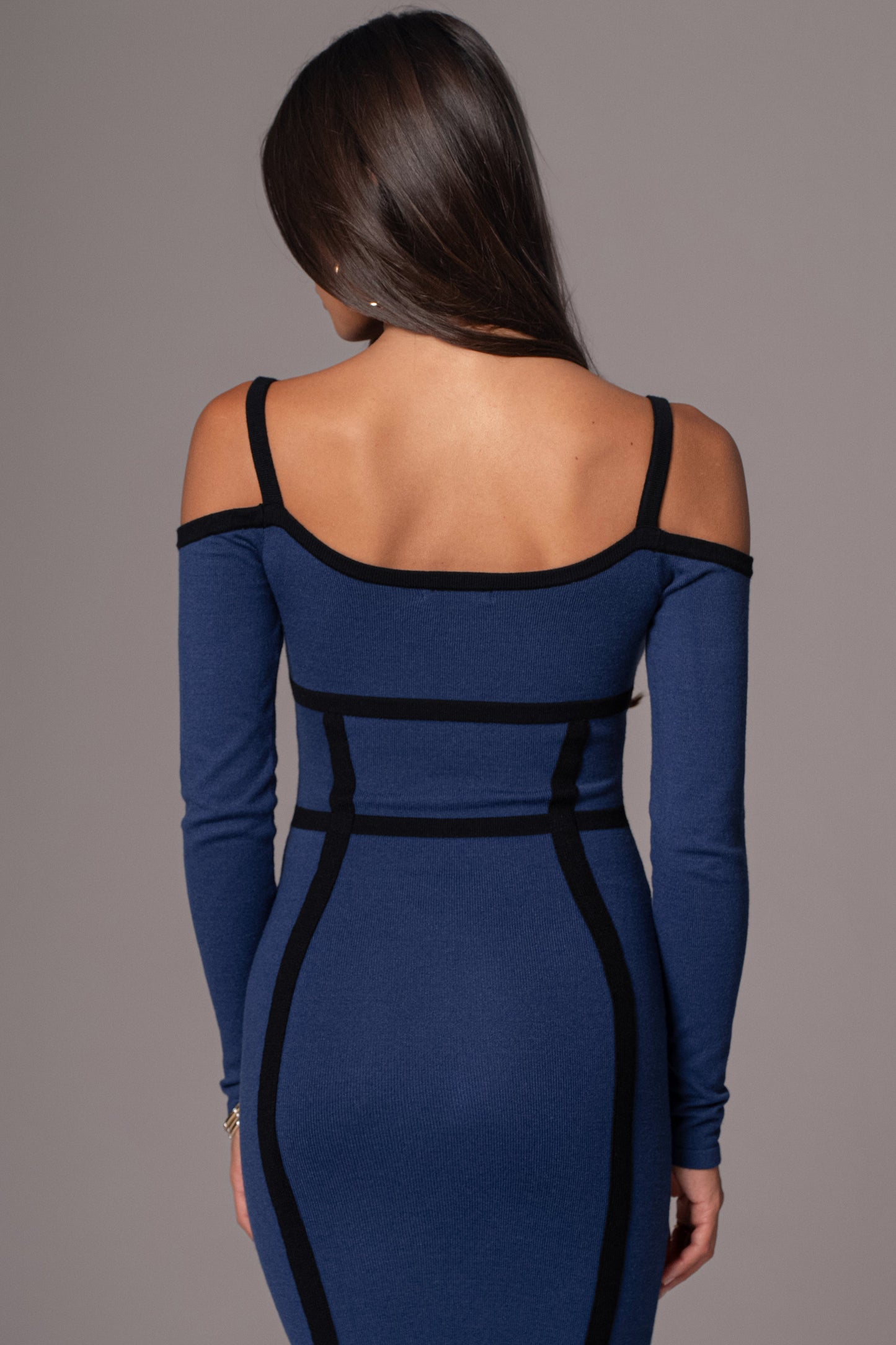 Navy Debora Knit Midi Dress JLUXLABEL