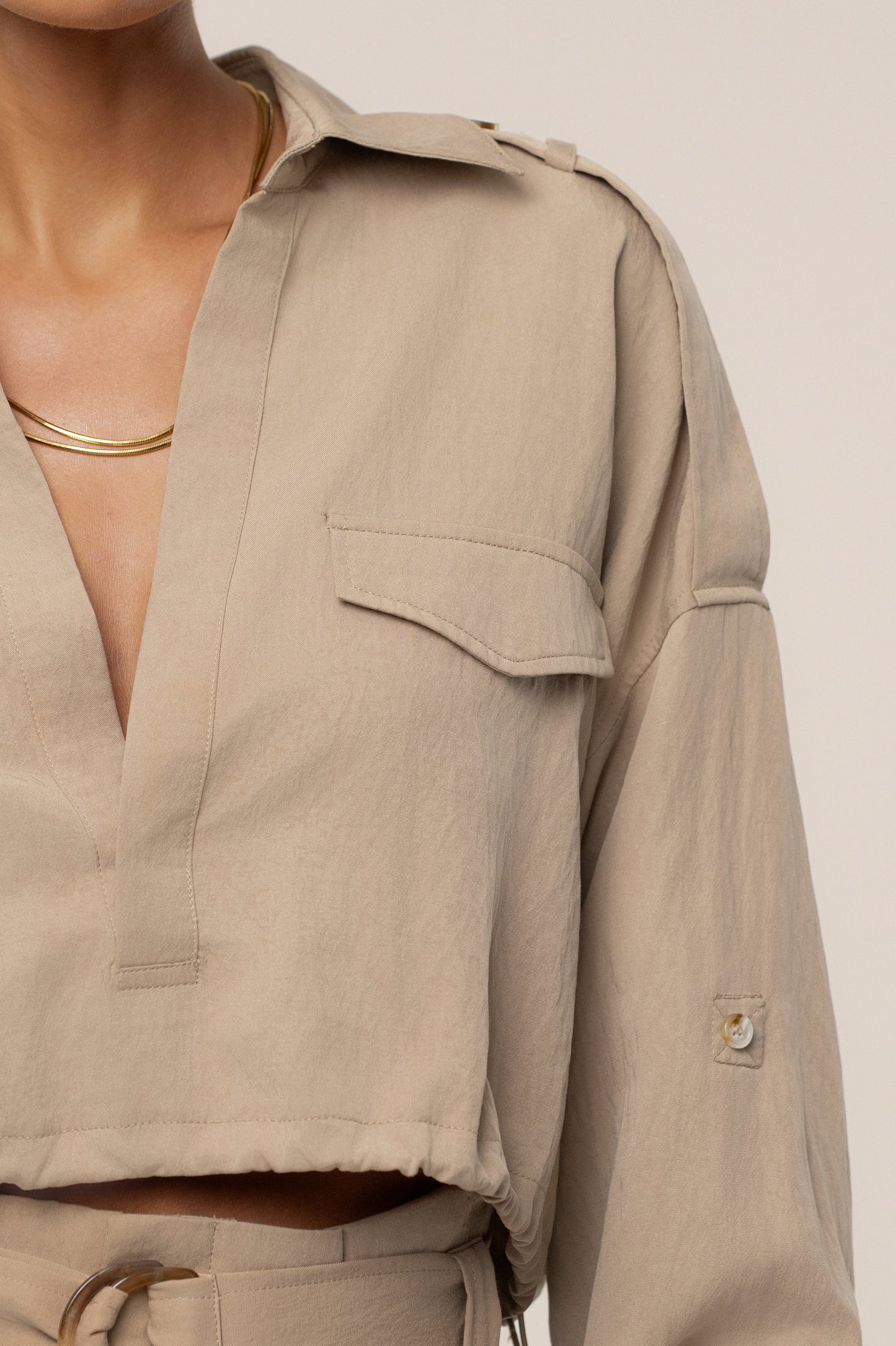 Tan Oasis Collared Crop Top JLUXLABEL