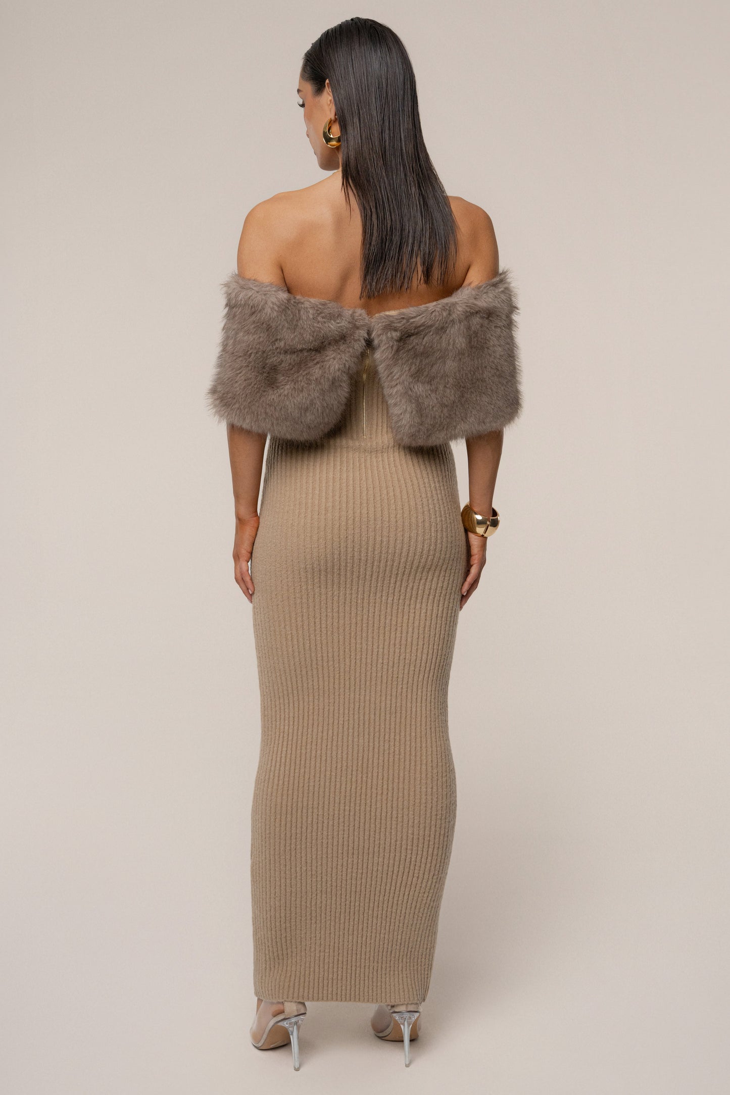 Chocolate Aspen Hour Faux Fur Dress JLUXLABEL