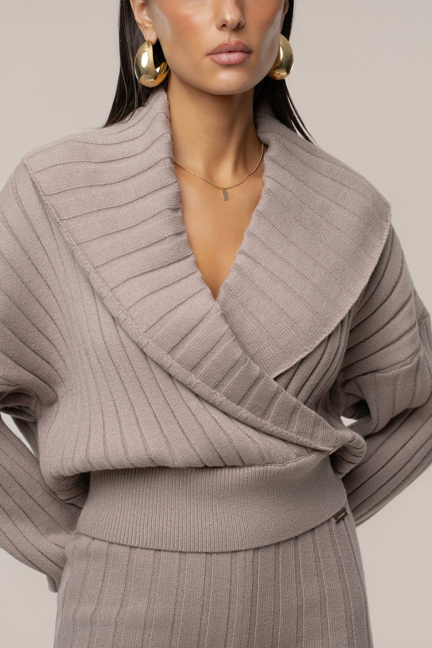 Taupe Ease Forward Knit Top JLUXLABEL