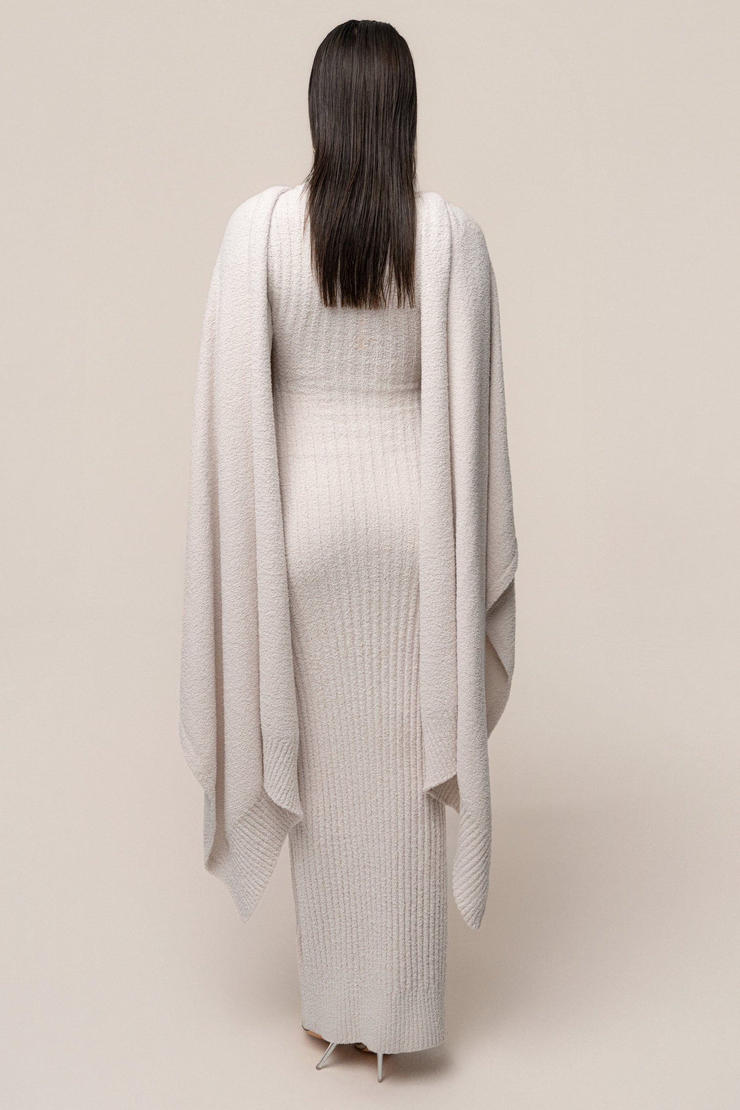 Cream First Class Ribbed Maxi Dress JLUXLABEL
