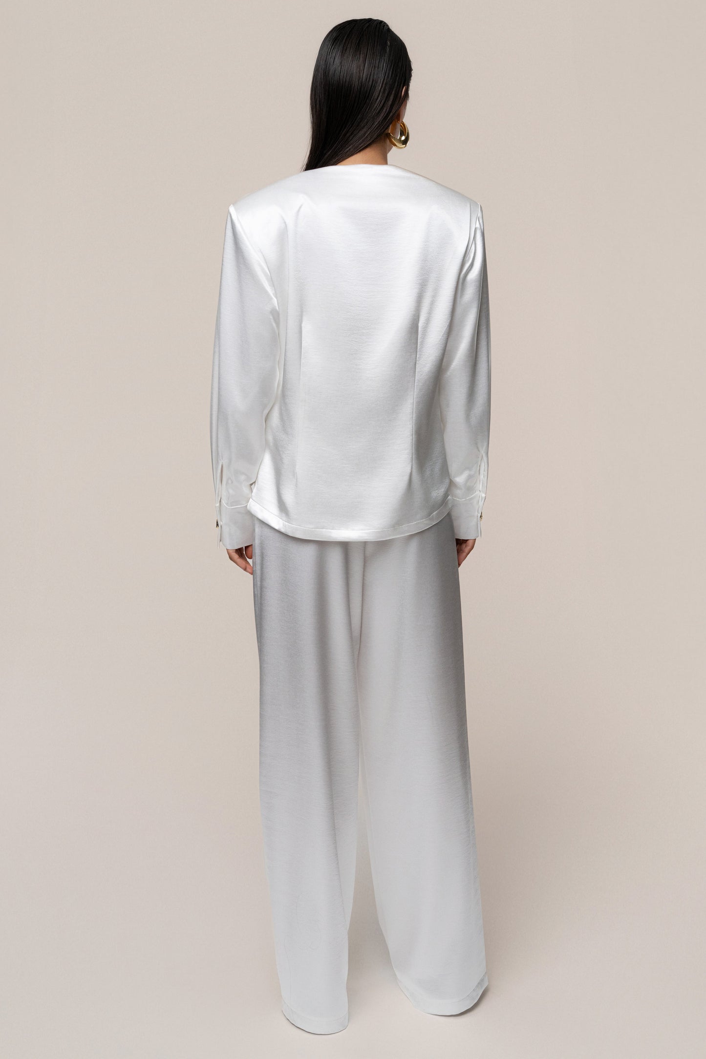 White Statement Draped Satin Top NEWFASHIONEDGE