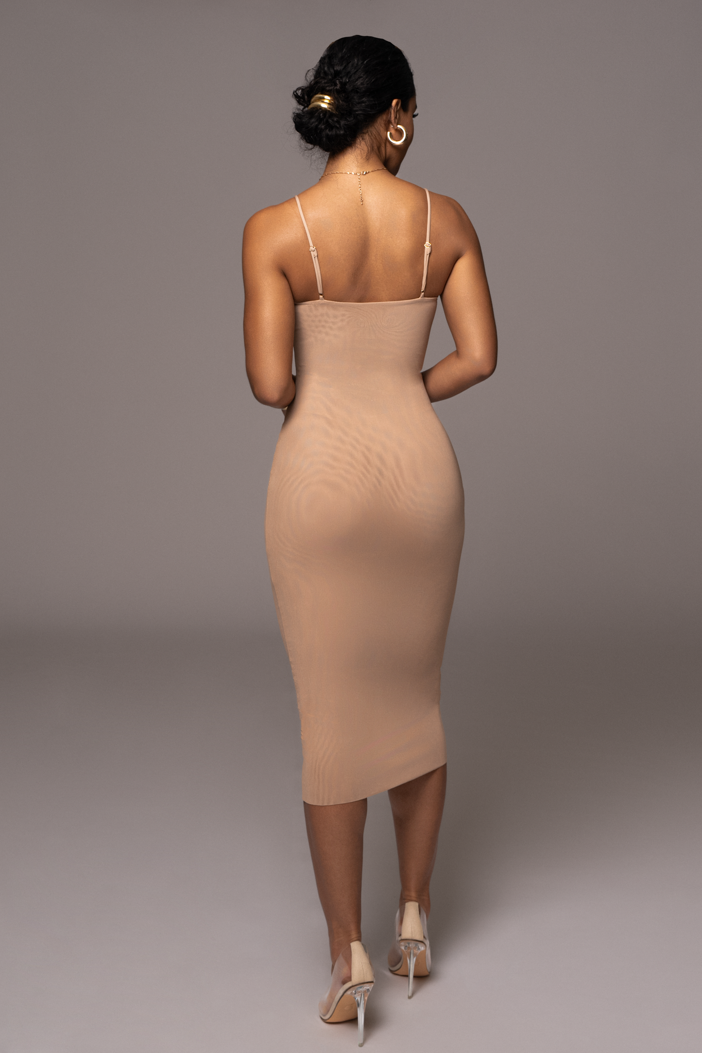 Beige Rochelle Mesh Midi Dress JLUXLABEL