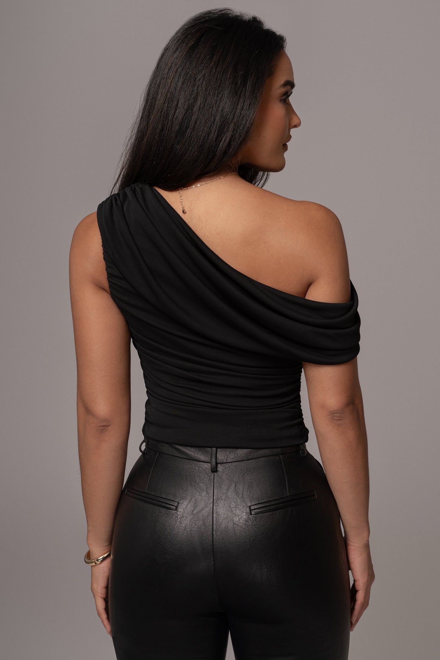 Black Asymmetric Draped Roselyn Top JLUXLABEL