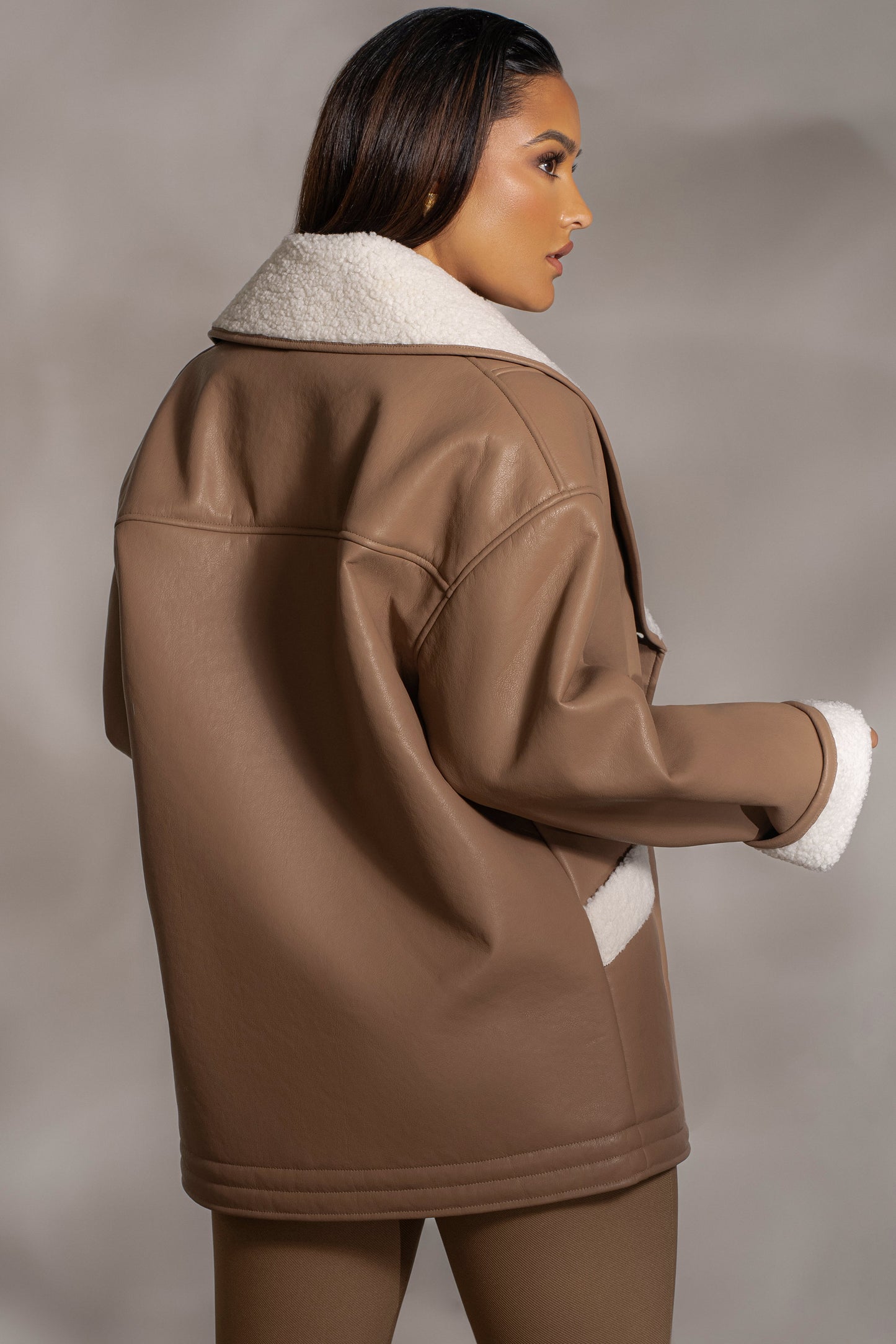 Tan Presley Faux Leather Coat JLUXLABEL