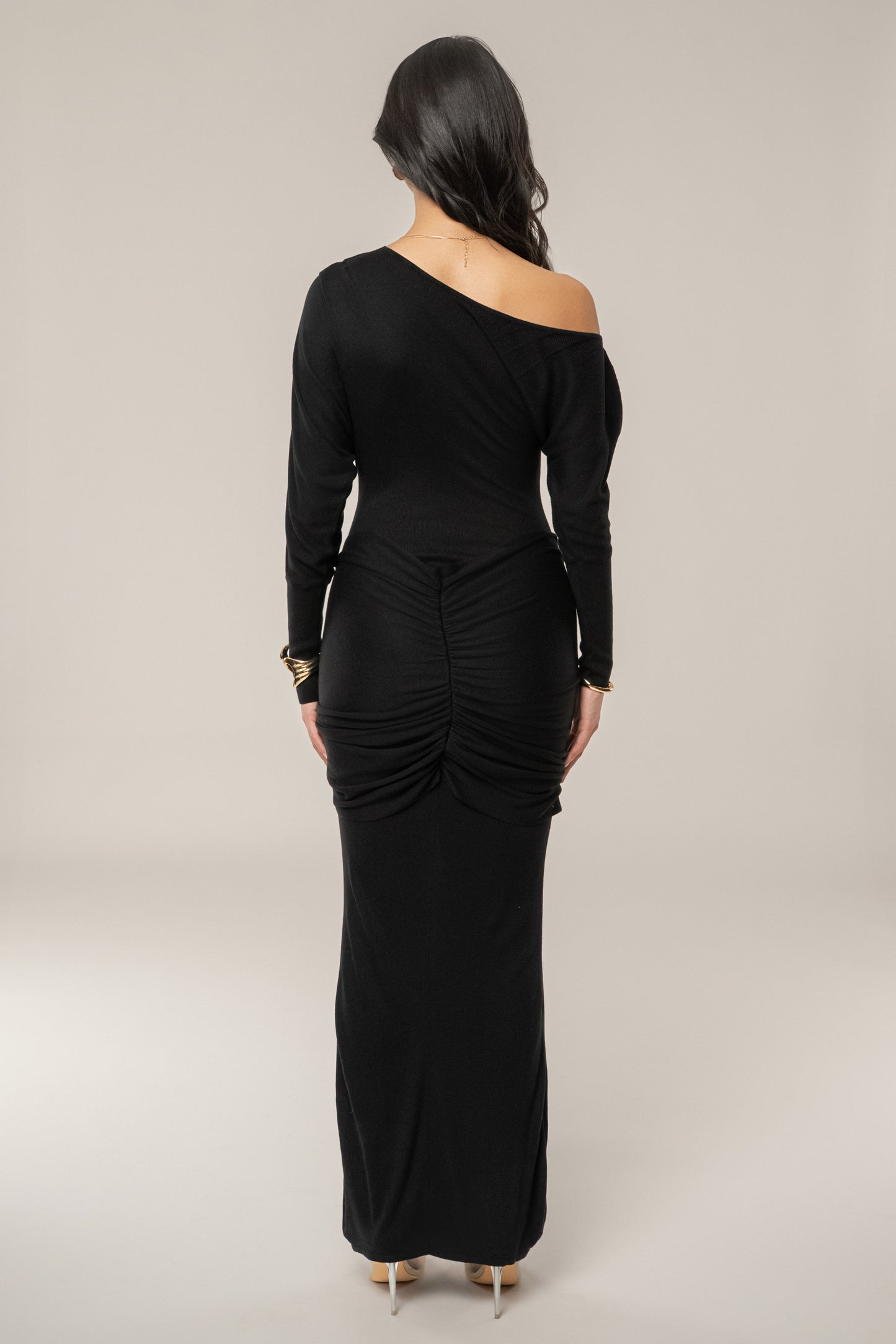 Black Dawn Drape Maxi Dress JLUXLABEL