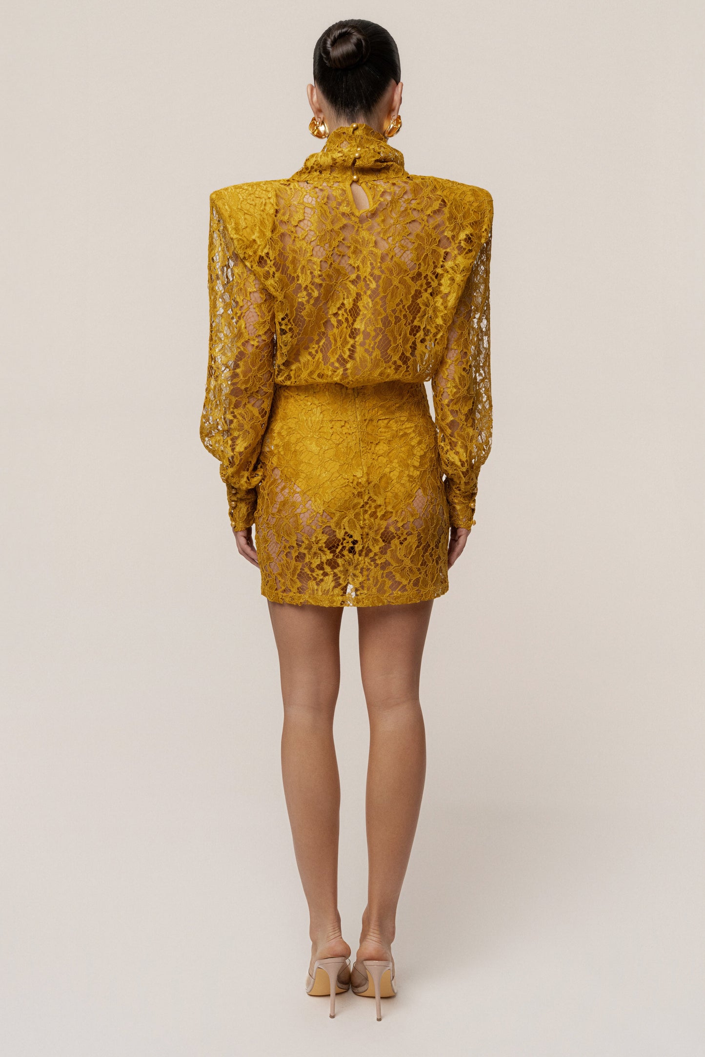 Mustard Devotion Lace Bodysuit & Skirt Set JLUXLABEL