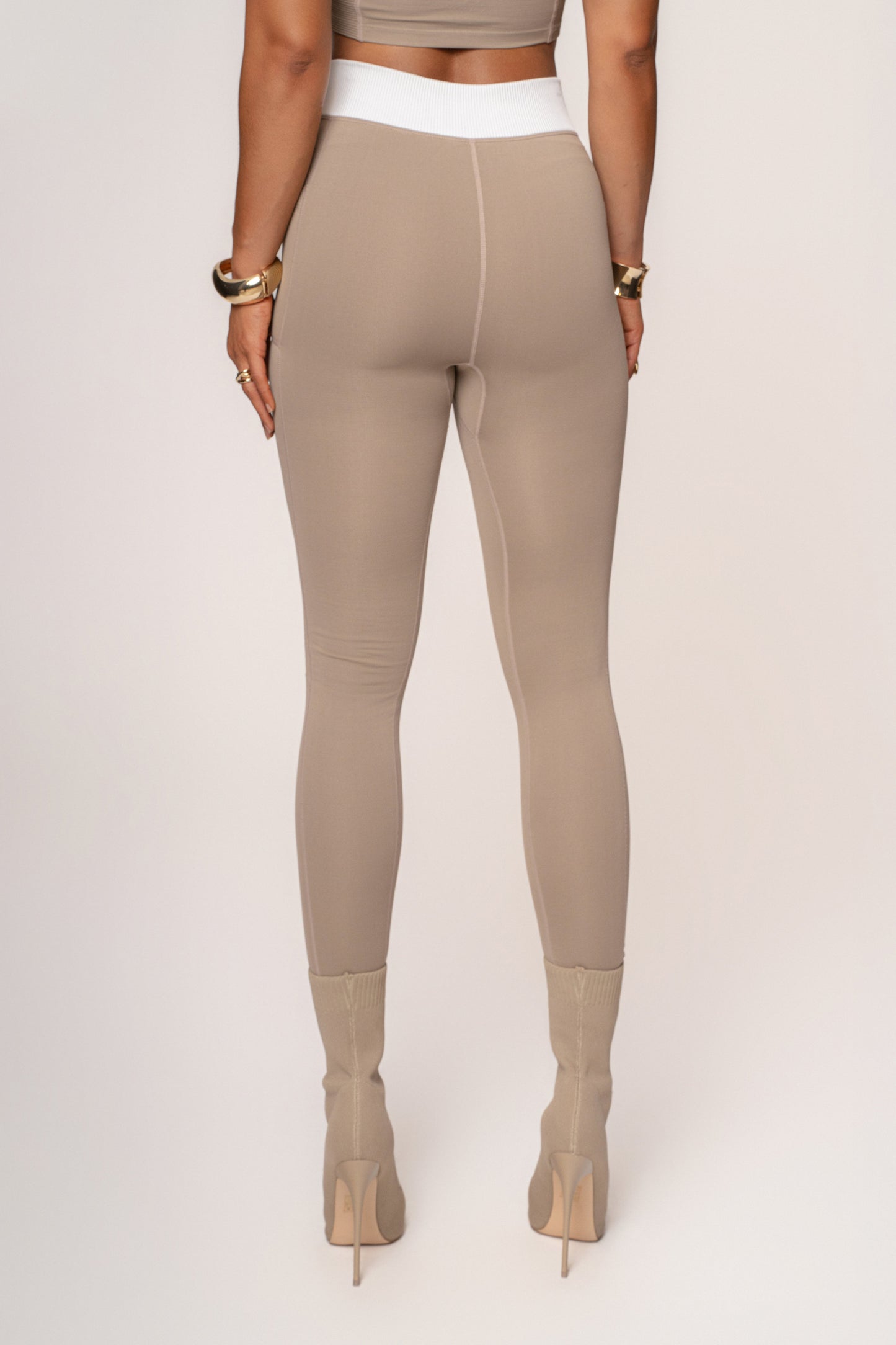 Beige/White Inspire Movement Leggings JLUXLABEL