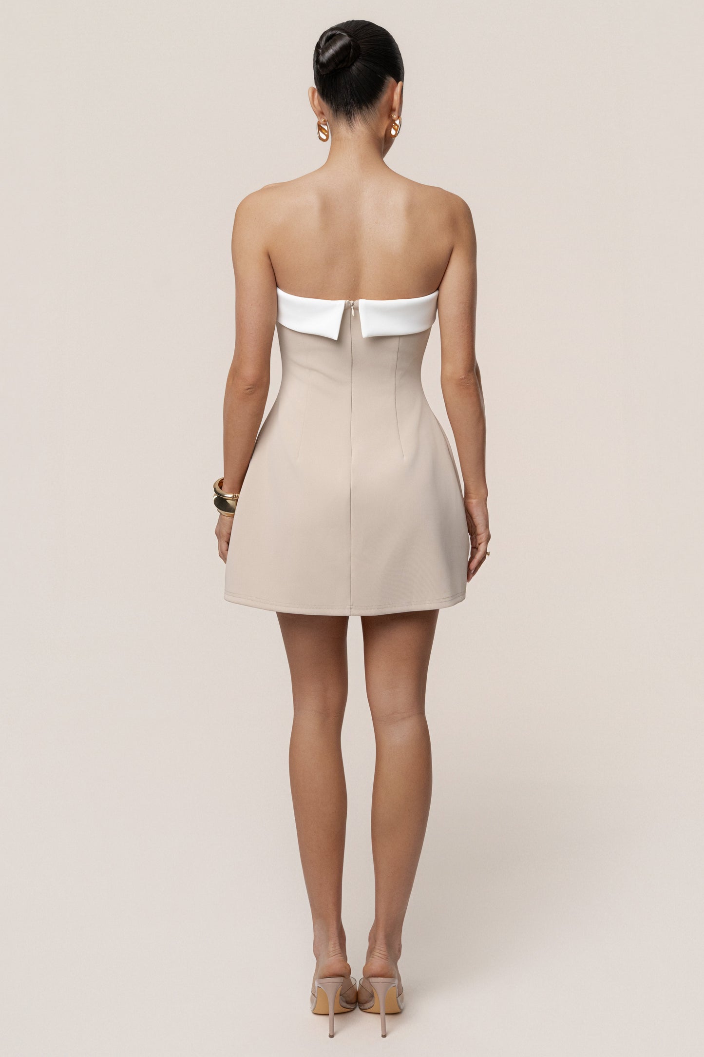Beige Midnight Toast Mini Dress JLUXLABEL