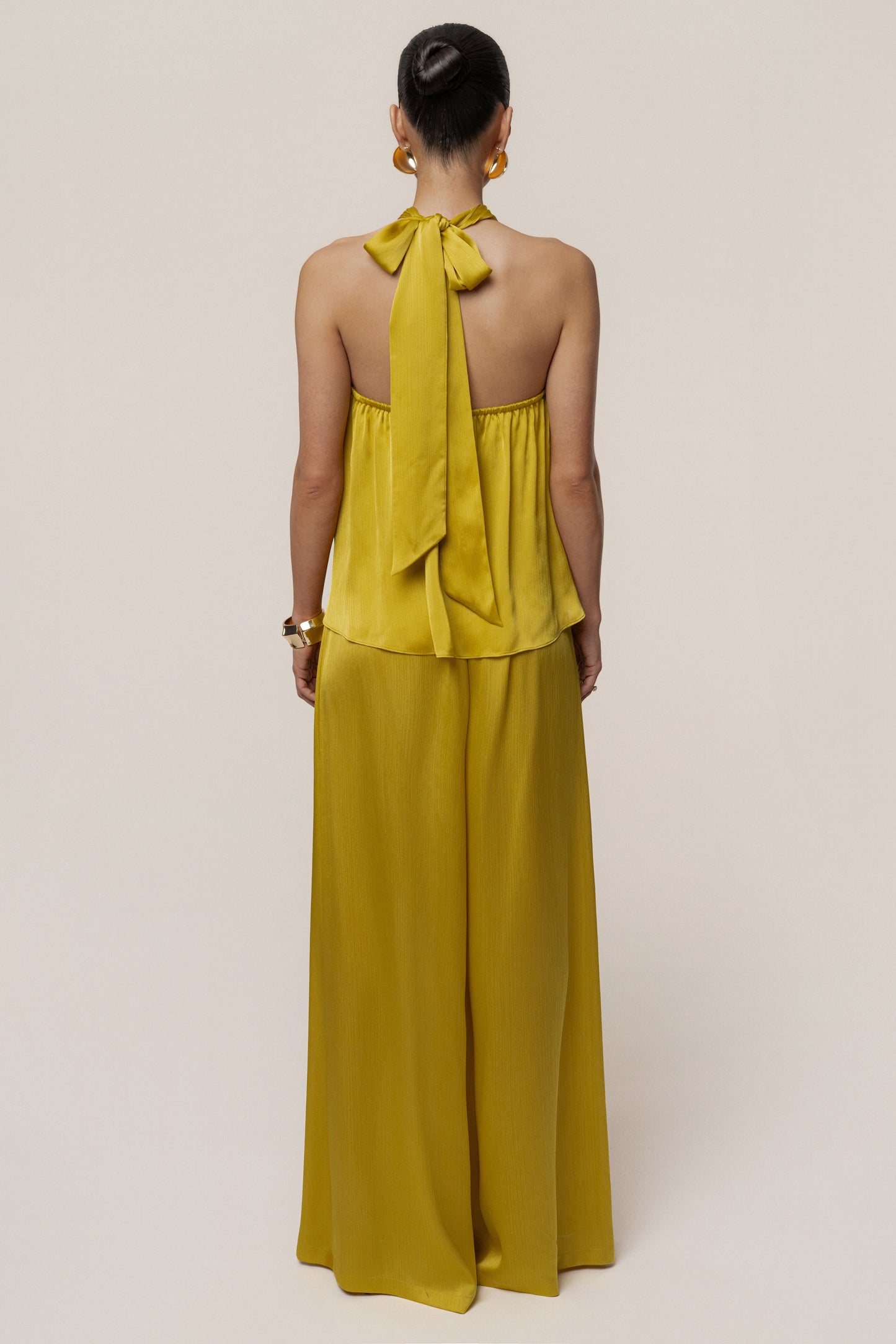 Yellow Cascade Satin Pant Set NEWFASHIONEDGE