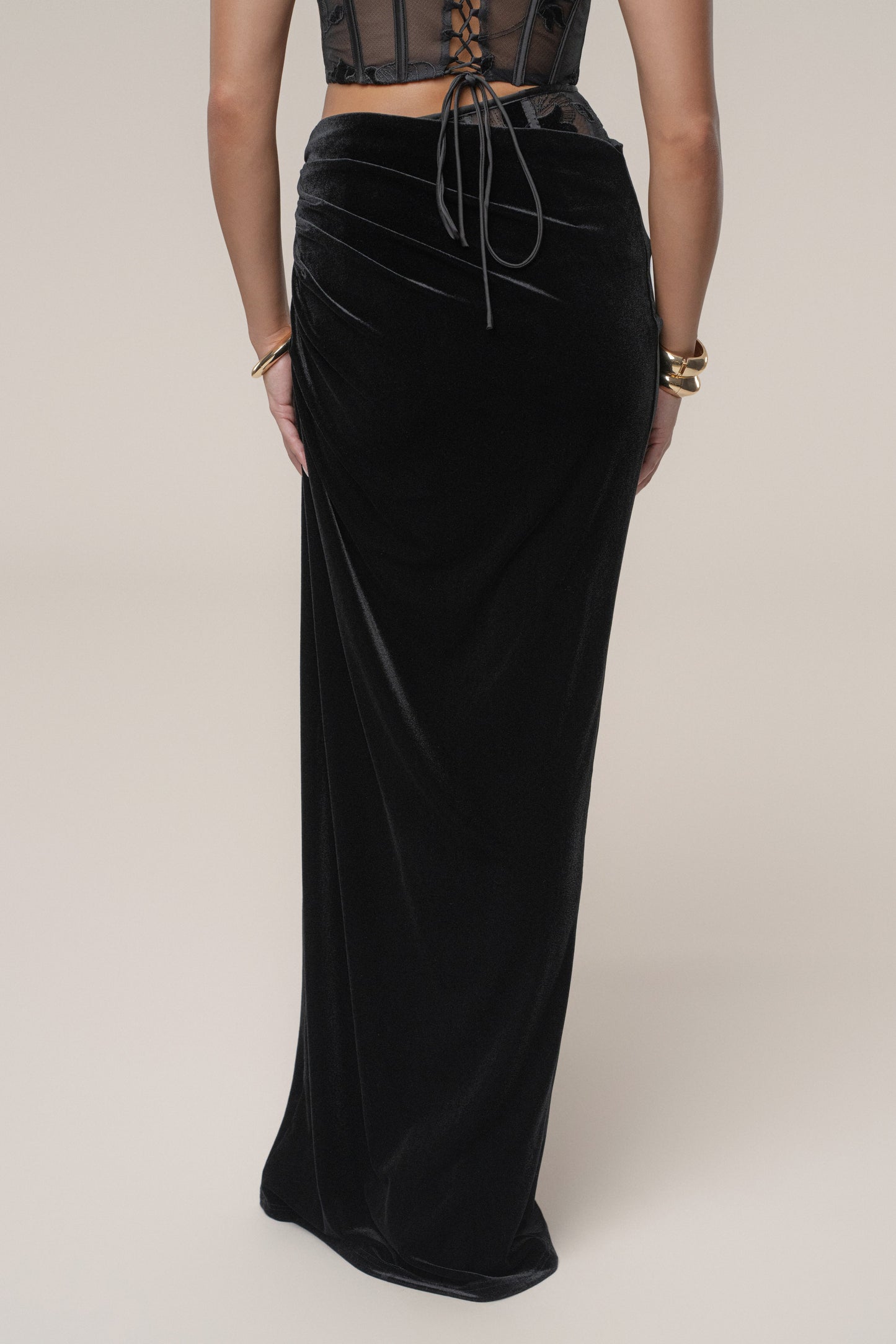 Black Velvet And Lace Maxi Skirt JLUXLABEL