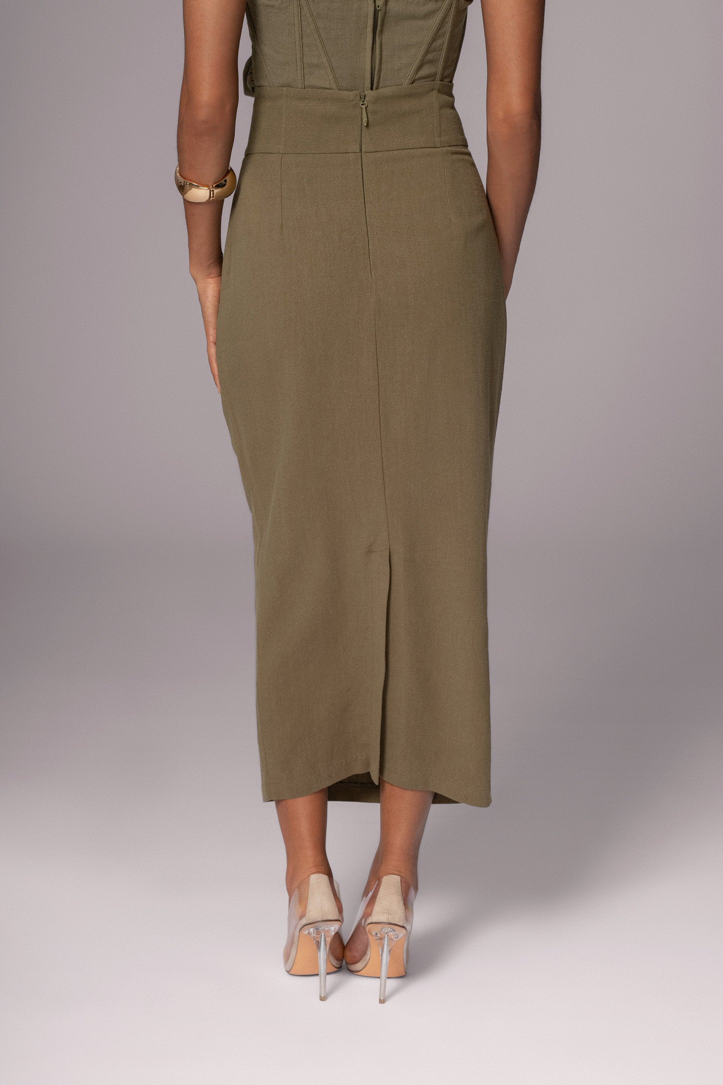 Olive Coastland Linen Skirt JLUXLABEL