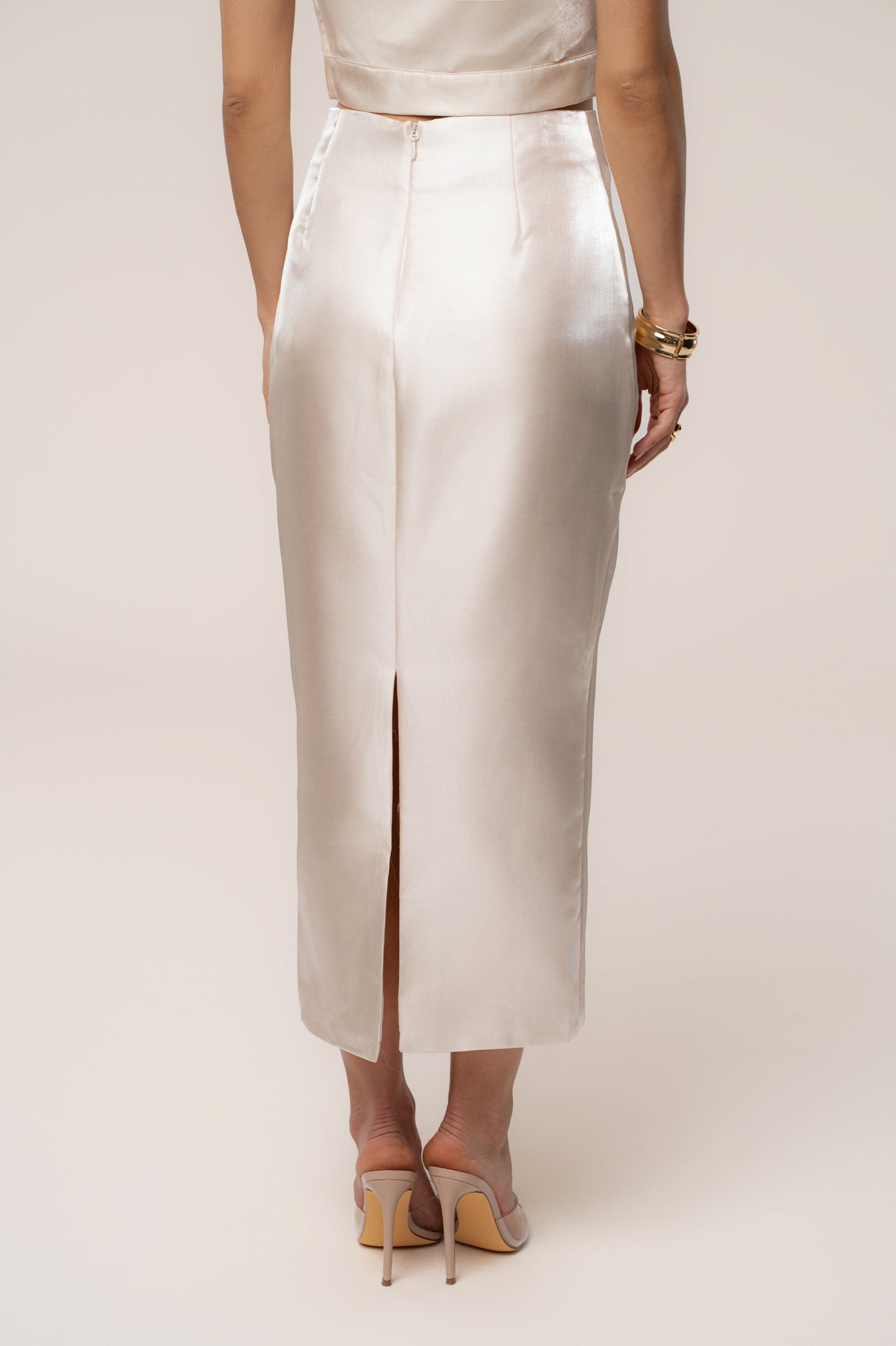 Champagne Reception Pleated Midi Skirt JLUXLABEL