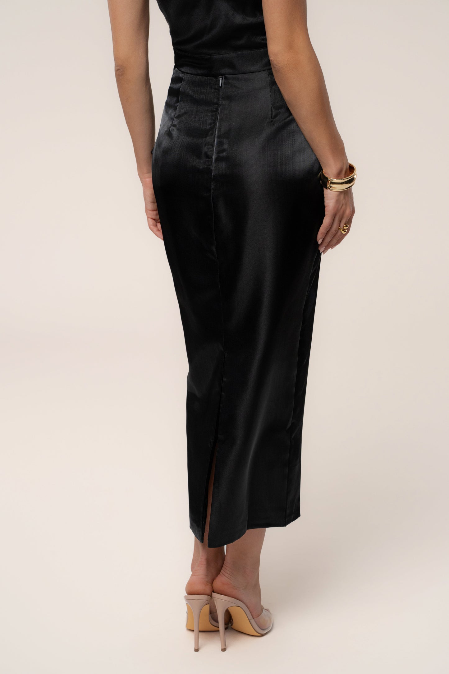 Black Reception Pleated Midi Skirt JLUXLABEL