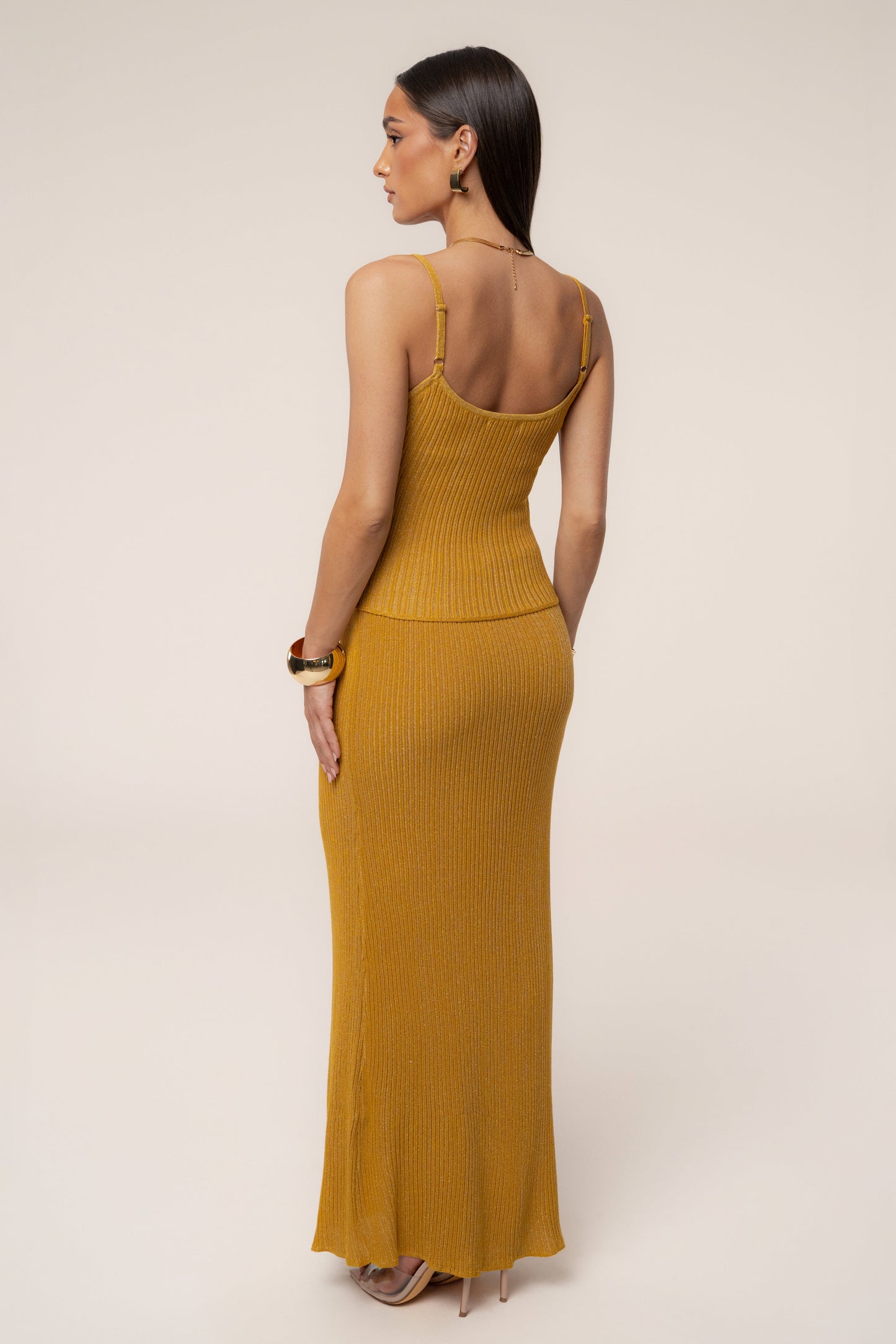 Mustard Serena Ribbed Skirt Set JLUXLABEL