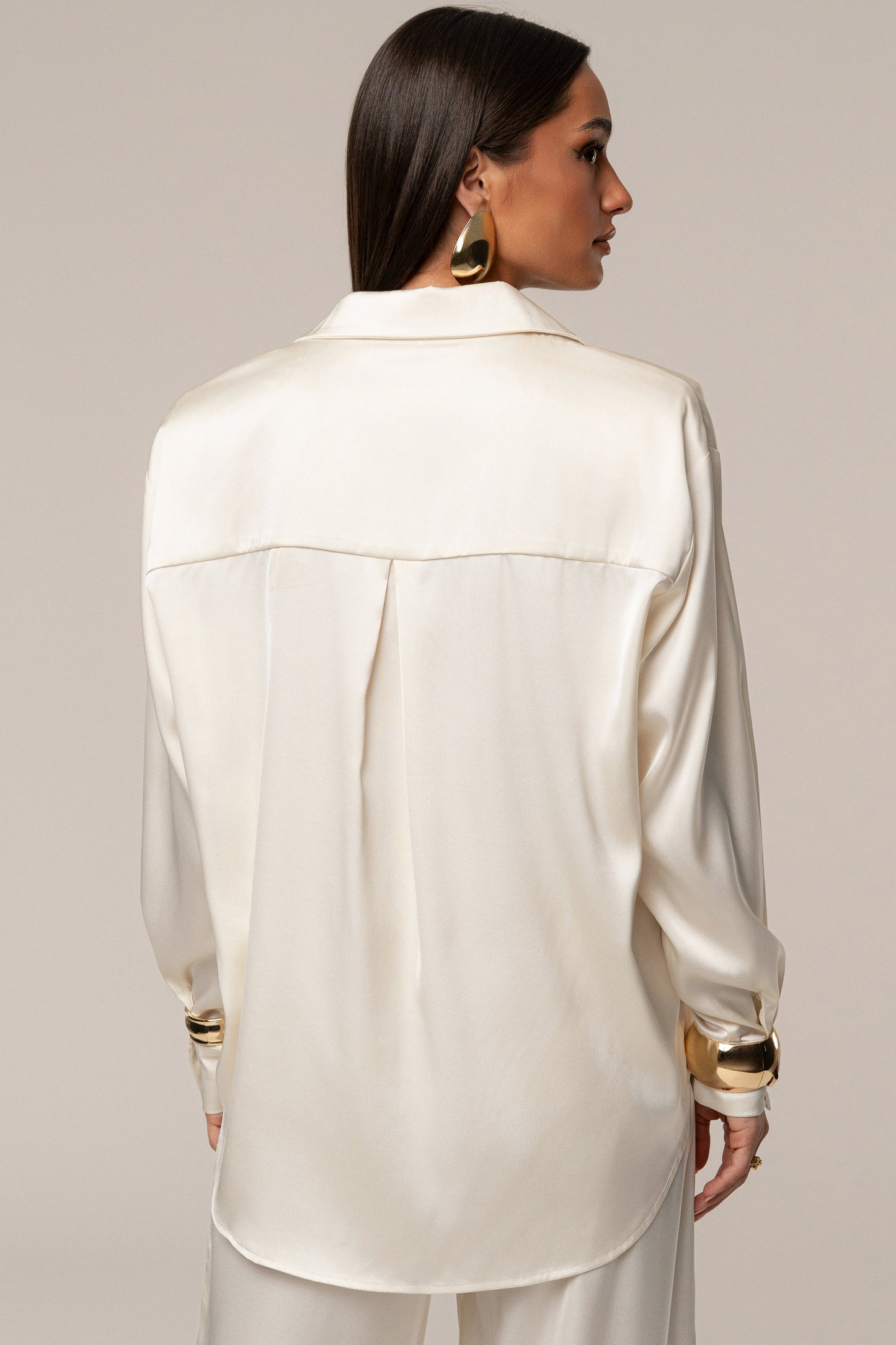 Ivory Island Ease Collared Satin Top JLUXLABEL