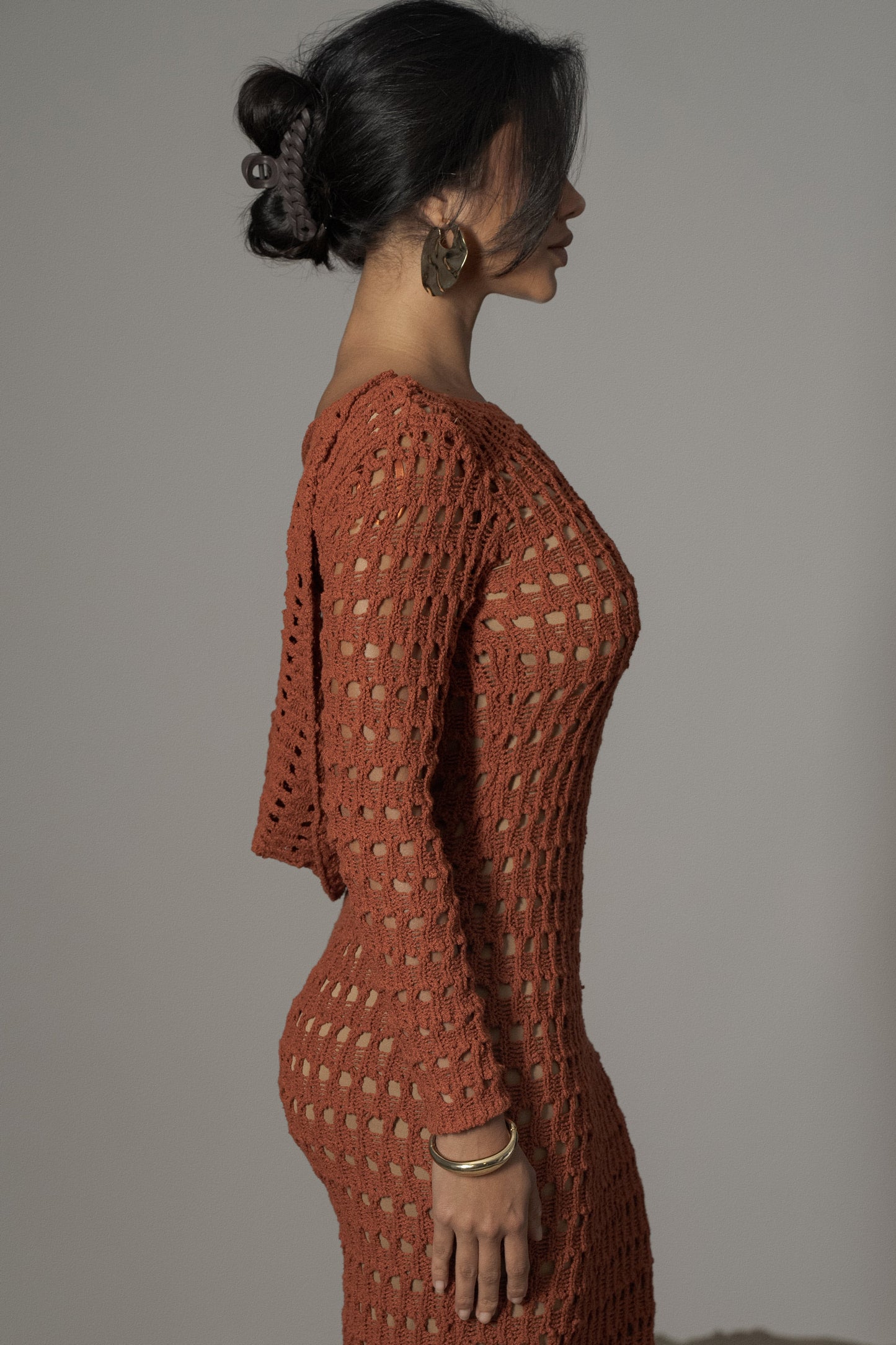 Dark Terra Cotta Serene Wonders Crochet Dress JLUXLABEL