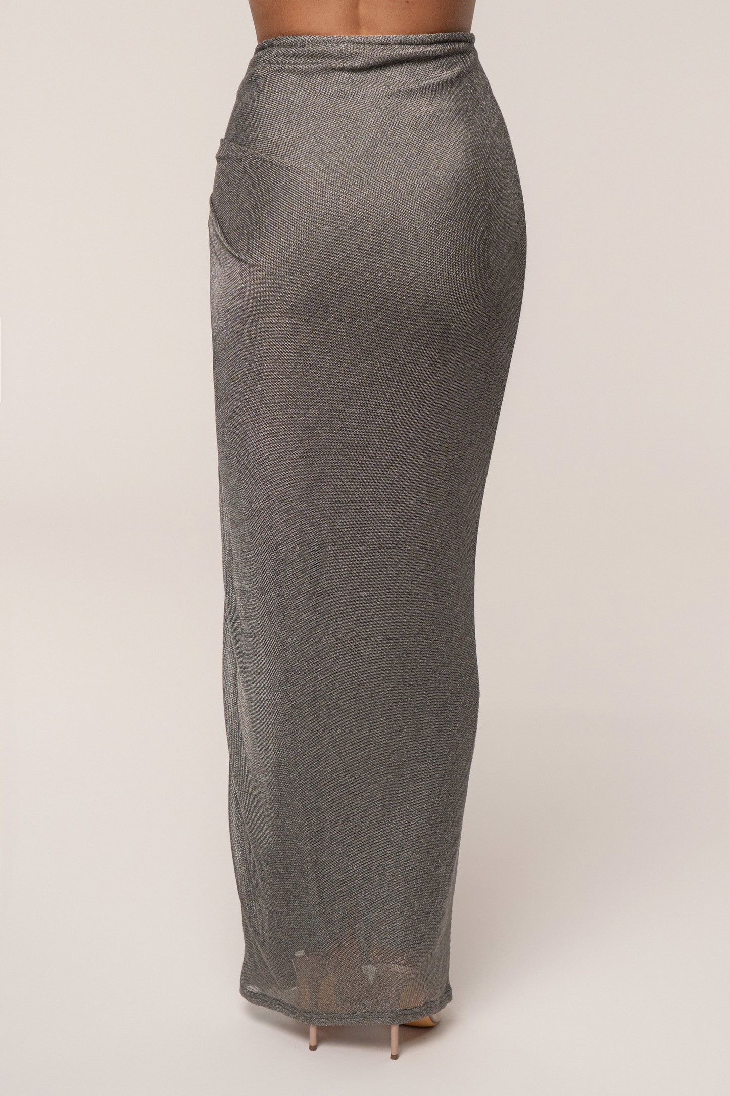 Silver Noelia Metallic Slit Skirt JLUXLABEL