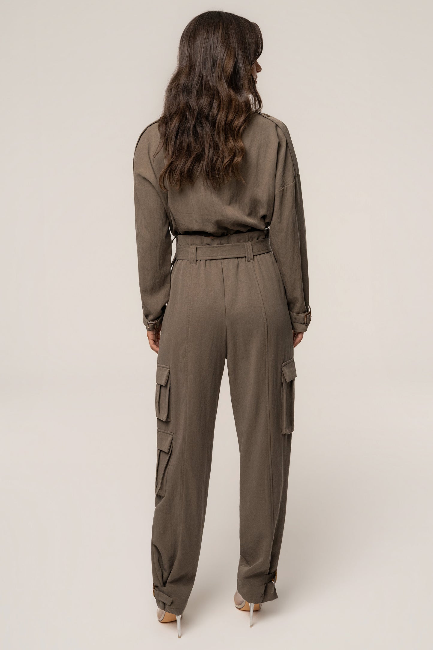 Dark Taupe Boundless Belted Cargo Pants JLUXLABEL